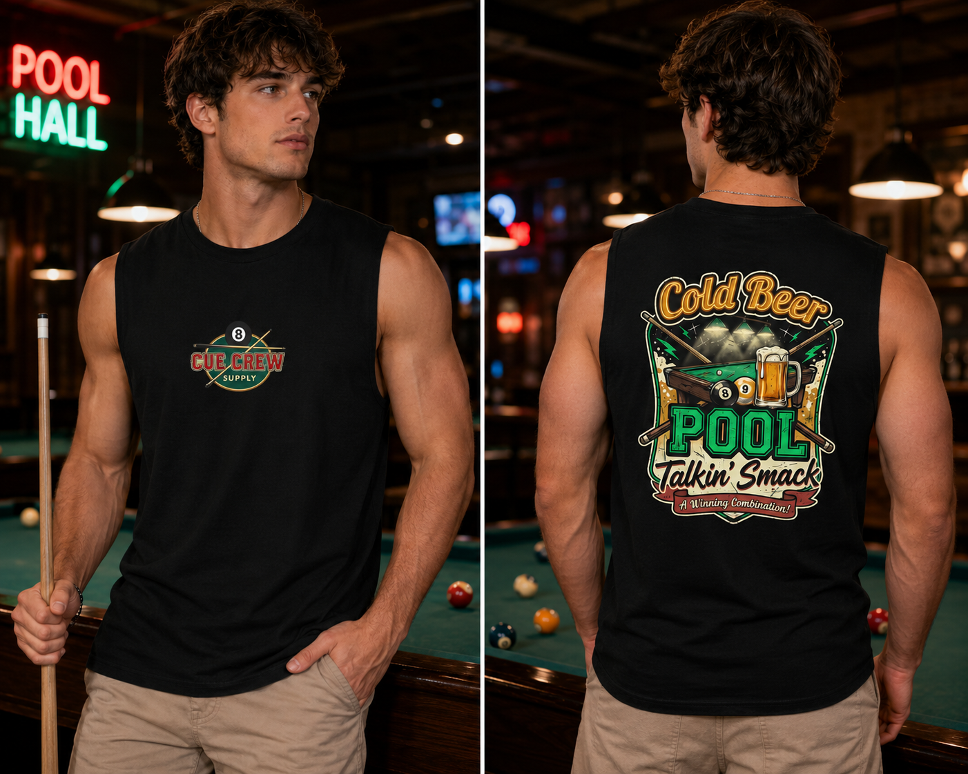 Cold Beer Pool Talkin' Smack Billiards Muscle Tank | Funny Pool Player Sleeveless Shirt | Unisex Cue Crew Supply