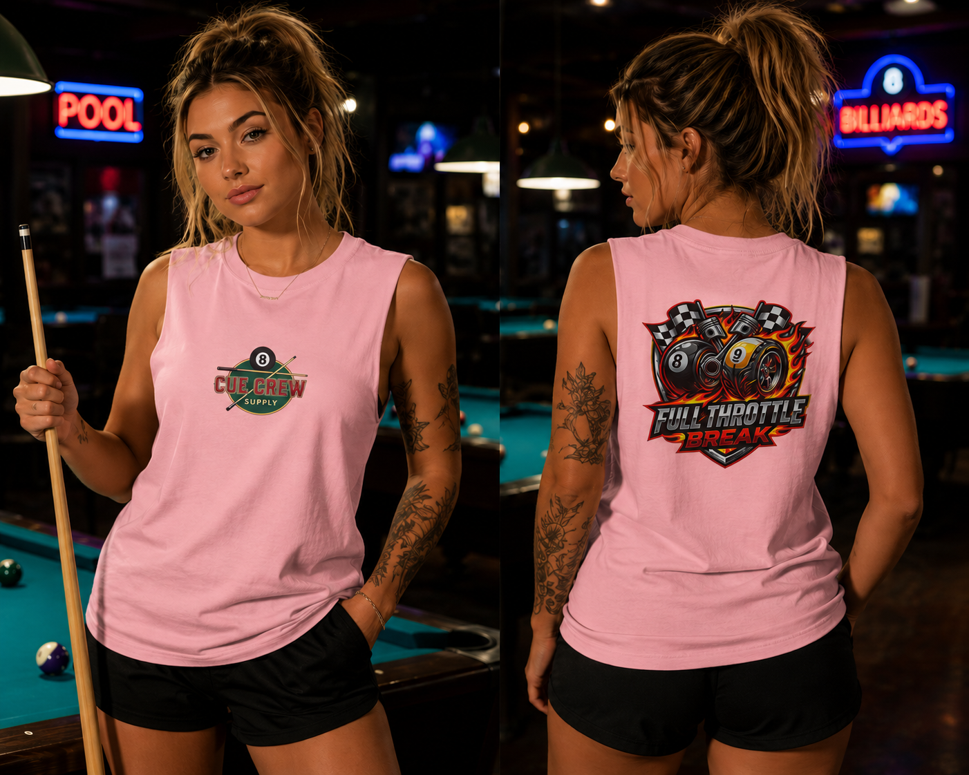 Full Throttle Break Unisex Muscle Tank | Hot Rod 8 Ball & 9 Ball Pool Player Sleeveless Shirt | Cue Crew Supply