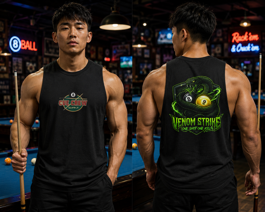 Venom Strike Unisex Muscle Tank – Snake 8 Ball & 9 Ball Pool Player Sleeveless Shirt | Billiards Gym Tank by Cue Crew Supply