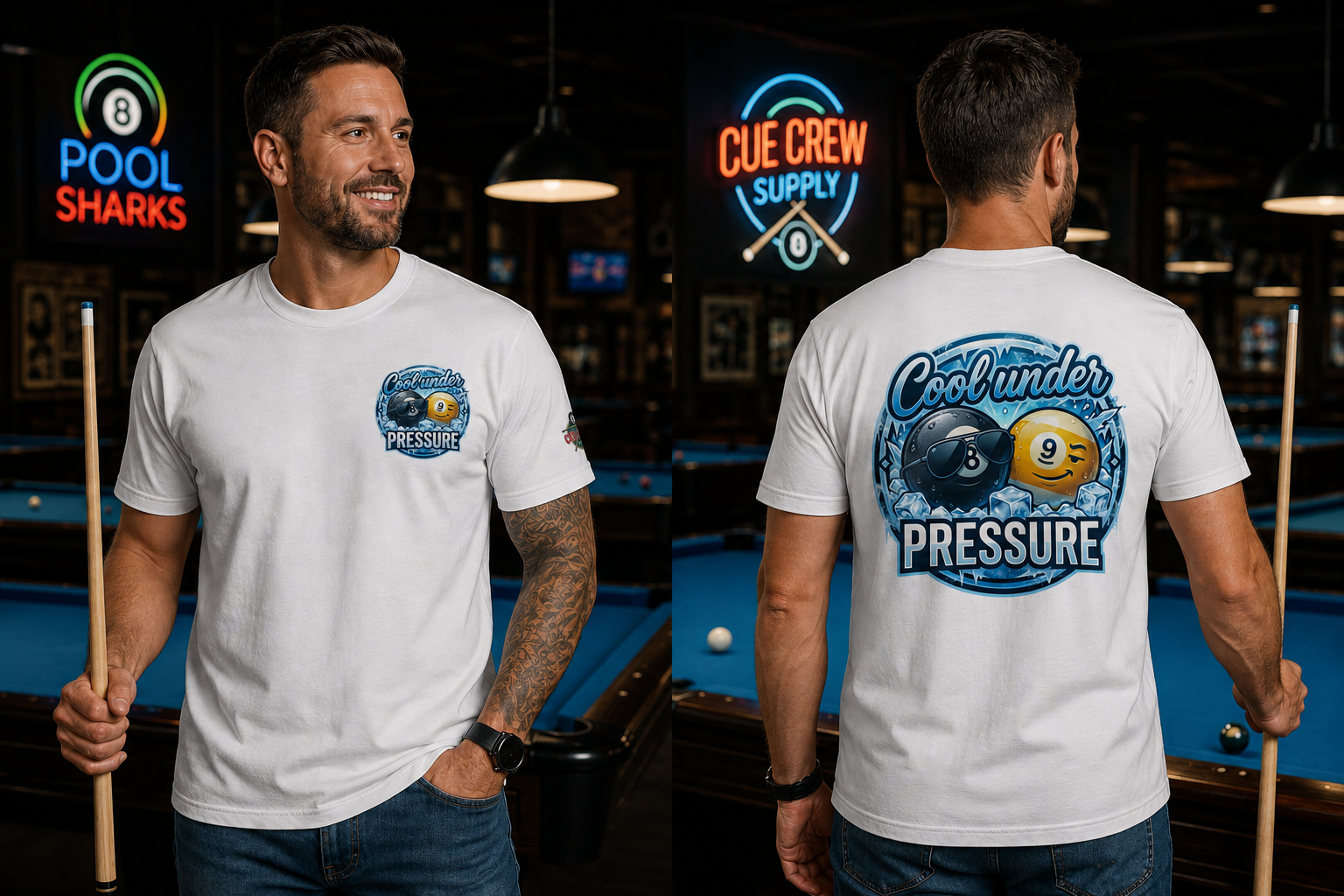 Cool Under Pressure Pool T-Shirt | Funny Billiards Graphic Tee | Cue Crew Supply