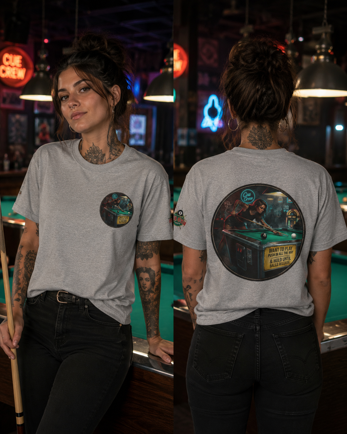 Push In All The Way Pool Player T-Shirt | Retro Arcade Billiards Graphic Tee | Cue Crew Supply