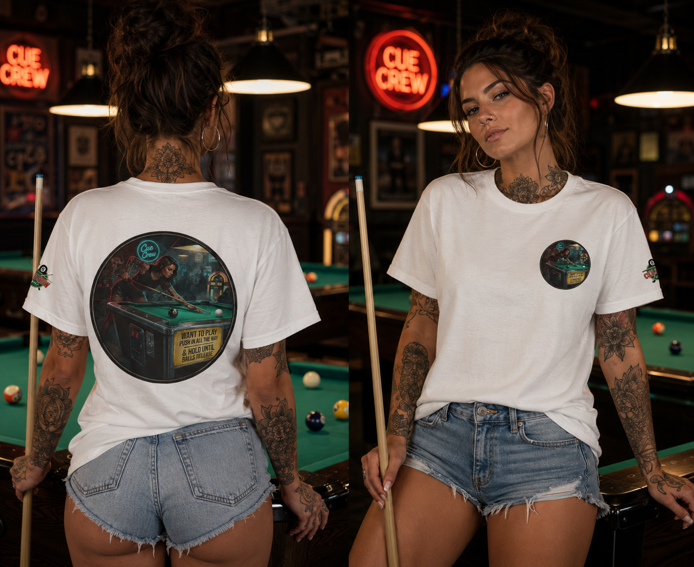 Push In All The Way Pool Player T-Shirt | Retro Arcade Billiards Graphic Tee | Cue Crew Supply