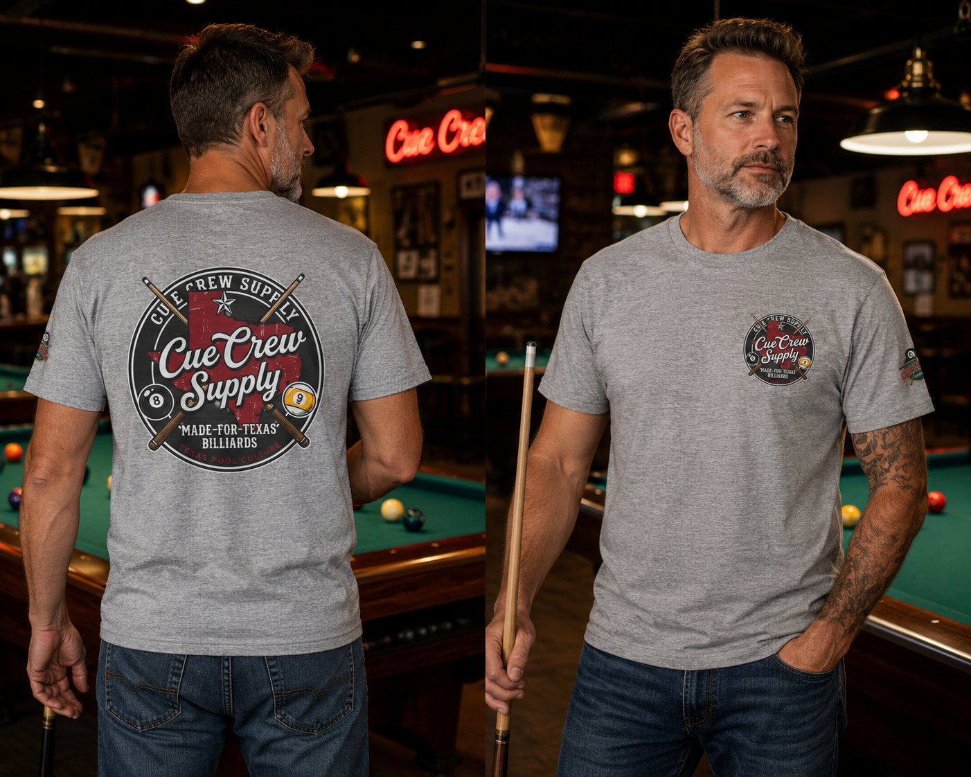 Cue Crew Supply Texas Pool Culture Billiards T-Shirt | Made for Texas Pool Players Graphic Tee