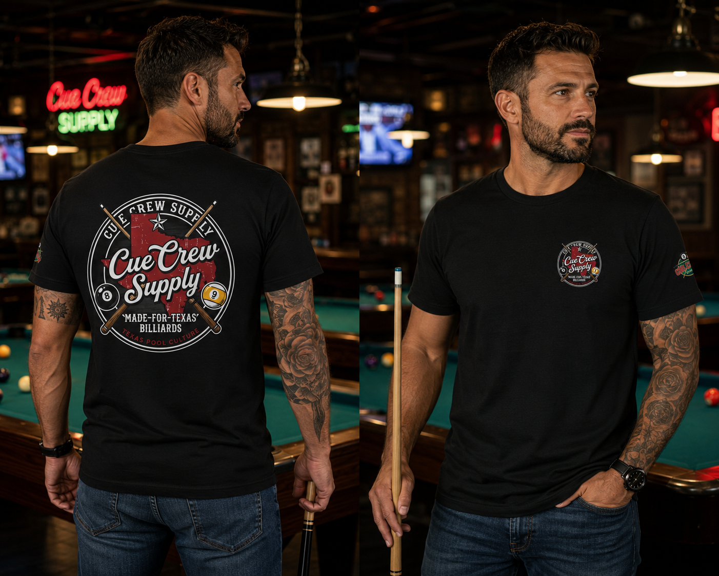 Cue Crew Supply Texas Pool Culture Billiards T-Shirt | Made for Texas Pool Players Graphic Tee