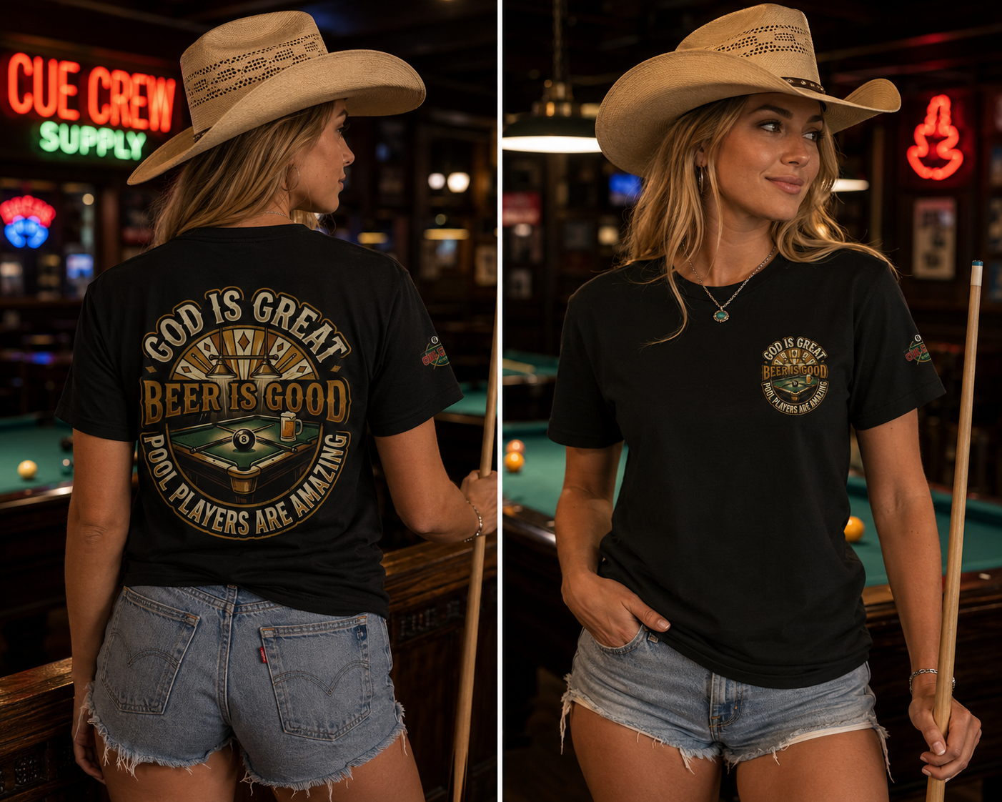 God Is Great, Beer Is Good, Pool Players Are Amazing Billiards T-Shirt | Funny Pool Hall Graphic Tee | Cue Crew Supply