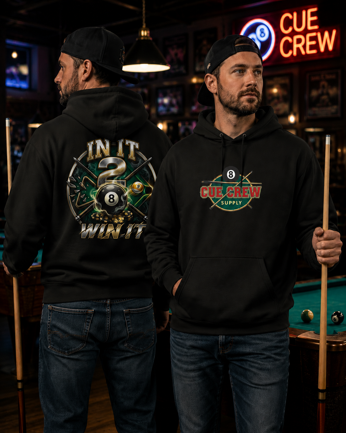 In It 2 Win It Pool Player Hoodie | Lucky 8 Ball & 9 Ball Billiards Graphic Hoodie | Cue Crew Supply