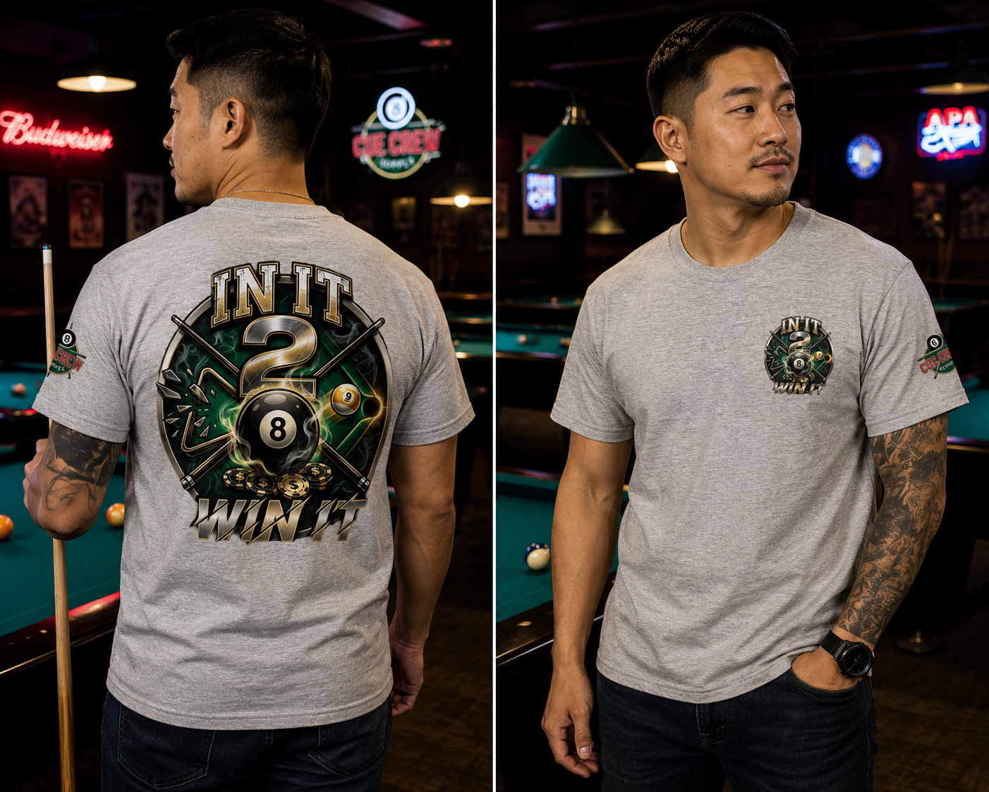 In It 2 Win It Pool Player T-Shirt | Lucky 8 Ball & 9 Ball Billiards Graphic Tee | Cue Crew Supply