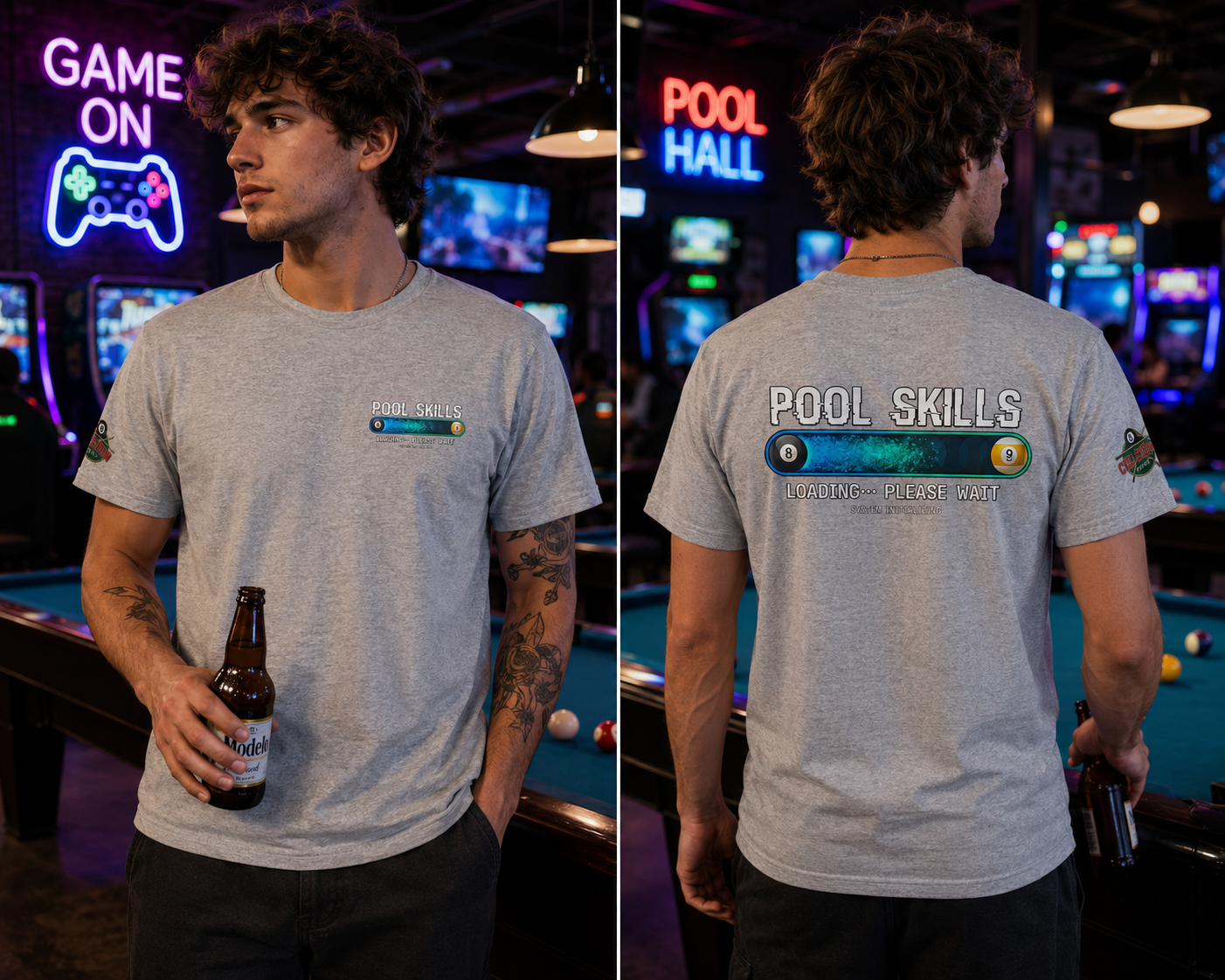 Pool Skills Loading... Please Wait Billiards T-Shirt | Funny Gamer-Inspired Pool Player Tee | Cue Crew Supply