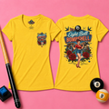 Eight Ball Bombshell V2 Women's Billiards T-Shirt | Retro Pin-Up Pool Player Graphic Tee | Front & Back Print