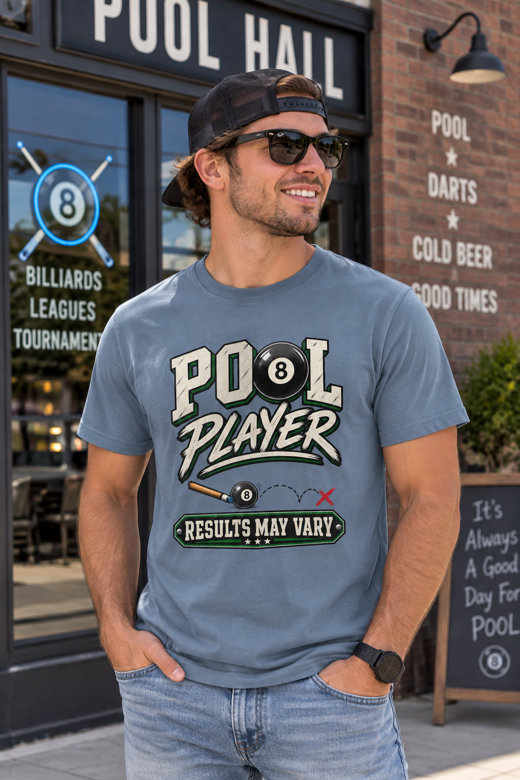 Pool Player Results May Vary – Funny Billiards T-Shirt