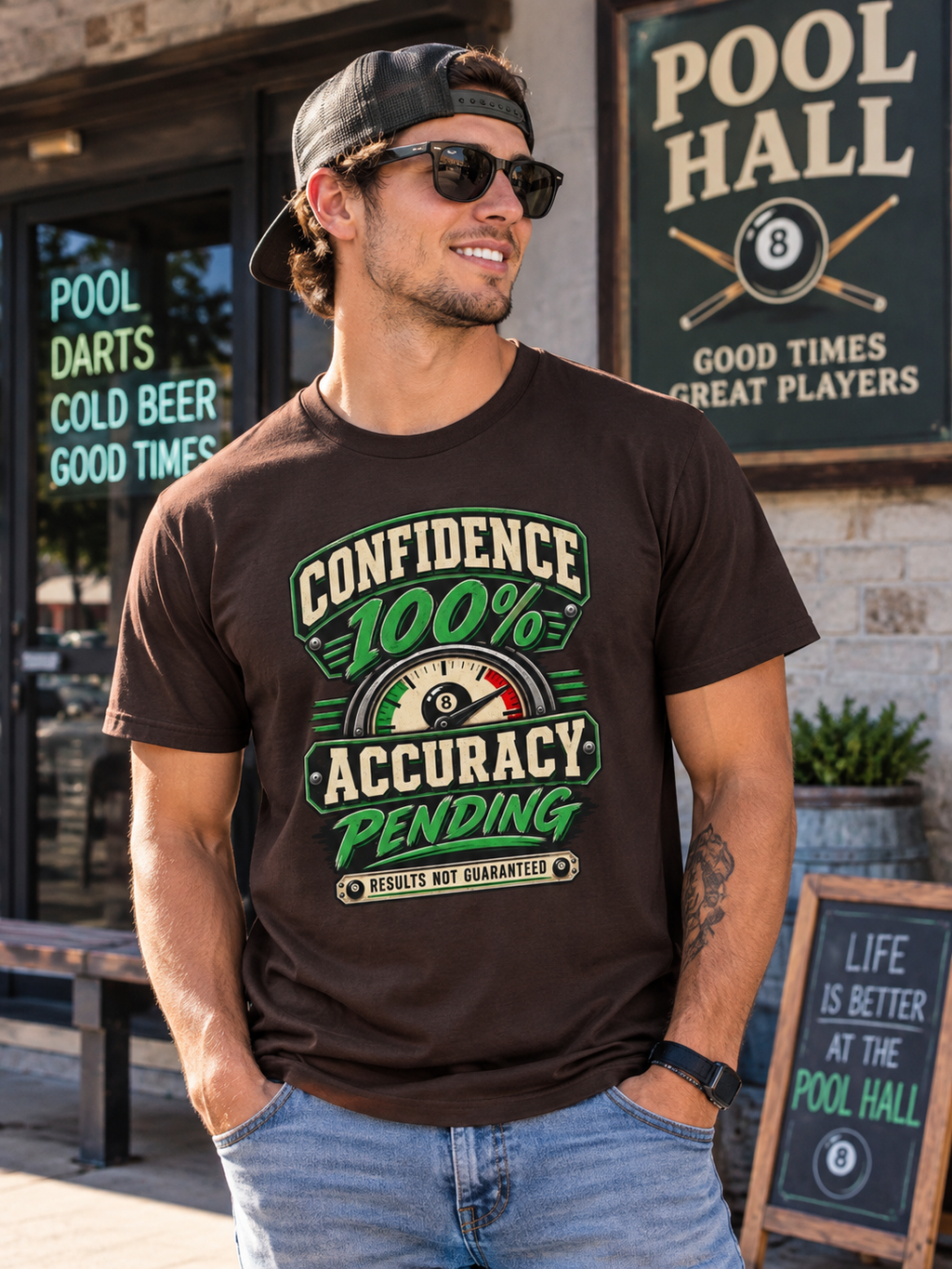 Confidence 100% Accuracy Pending – Funny Billiards T-Shirt – Pool Player Tee
