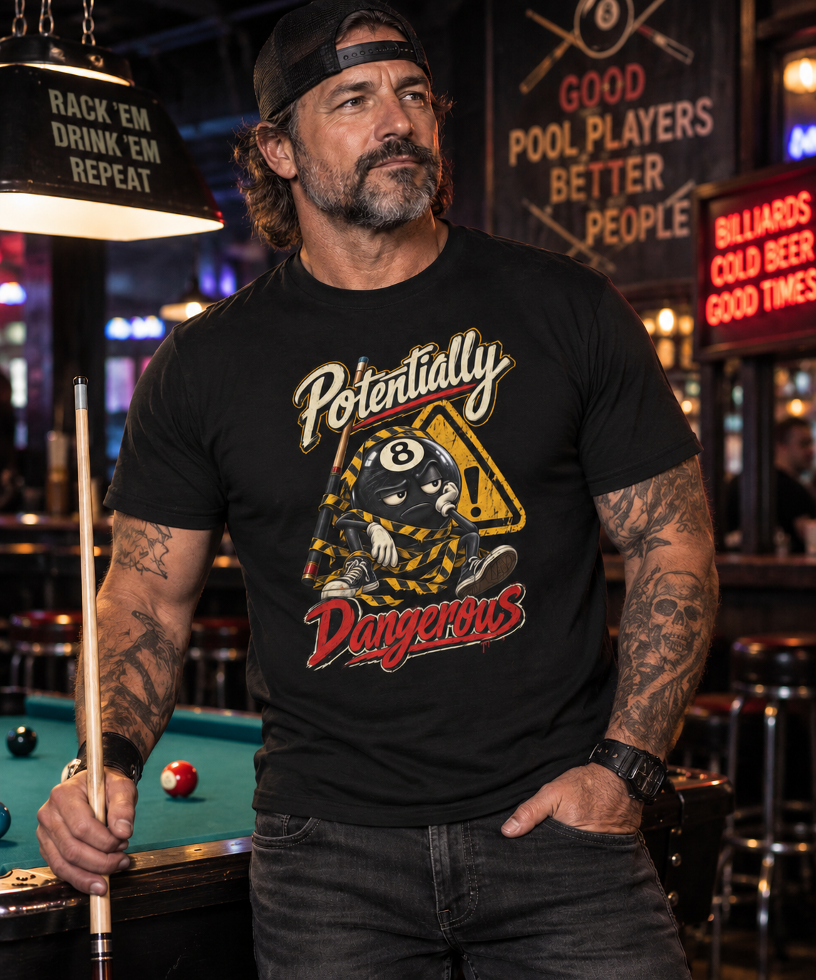 Potentially Dangerous – Funny 8-Ball Billiards T-Shirt – Pool Player Tee