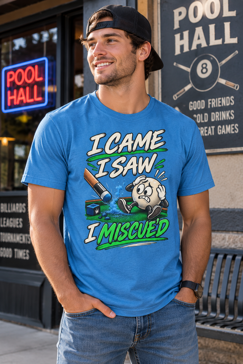 I Came I Saw I Miscue’d – Funny Billiards T-Shirt – Pool Player Tee