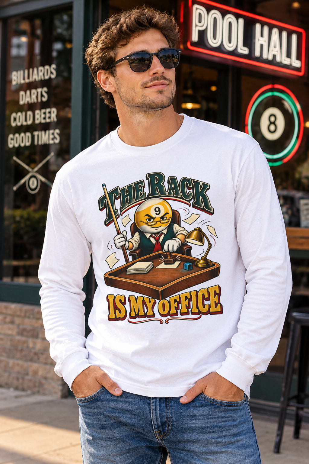 The Rack Is My Office – Billiards Long Sleeve T-Shirt – CCS-ELST-002