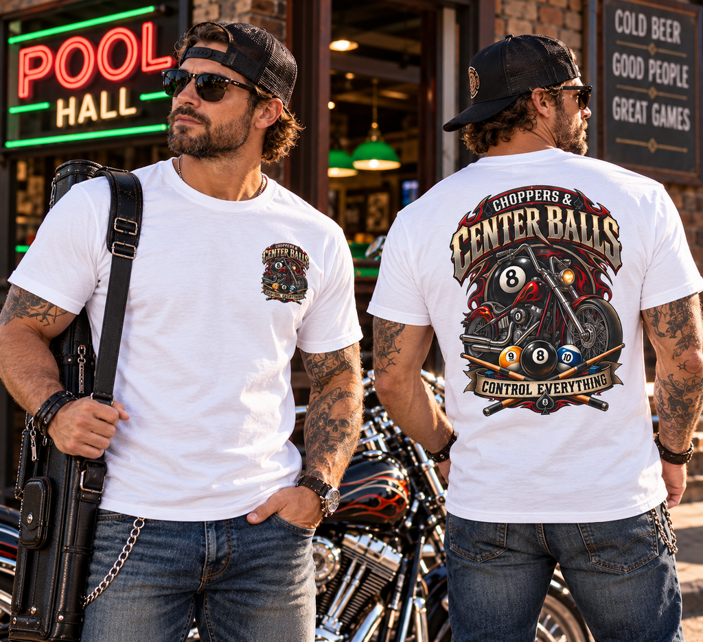 Choppers & Center Balls Billiards Motorcycle T-Shirt