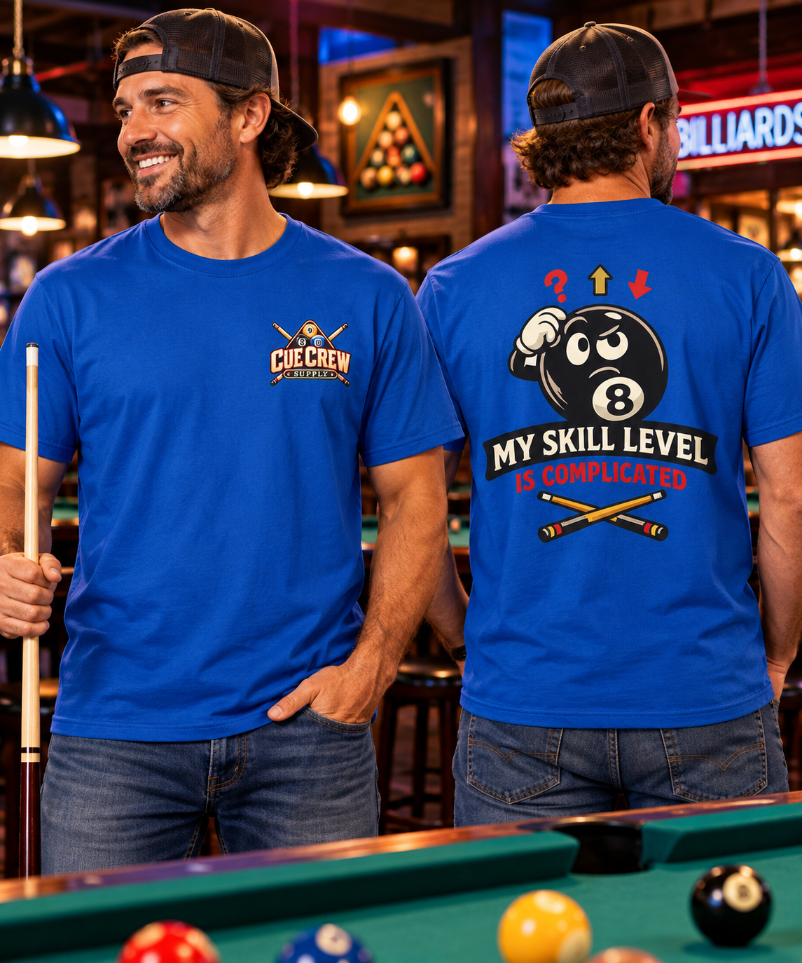 My Skill Level Is Complicated Funny Billiards T-Shirt | Classic Series CCS-CST-010
