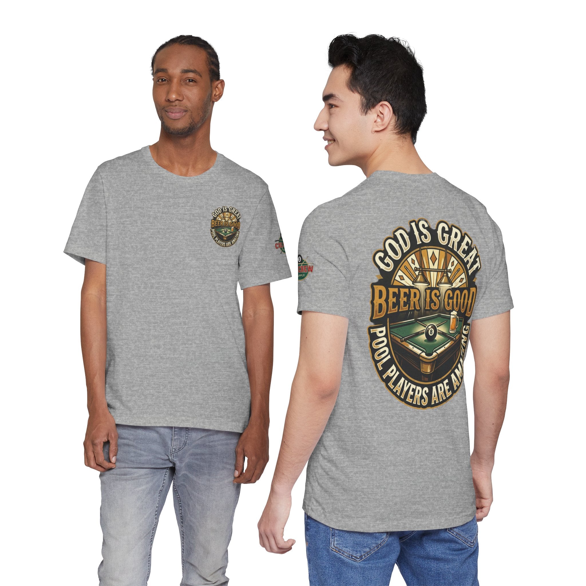 God Is Great, Beer Is Good, Pool Players Are Amazing Billiards T-Shirt | Funny Pool Hall Graphic Tee | Cue Crew Supply