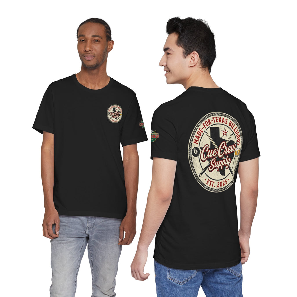 Made for Texas Billiards V2 Pool Player T-Shirt | Vintage Cue Crew Supply Texas Graphic Tee | Front & Back Print