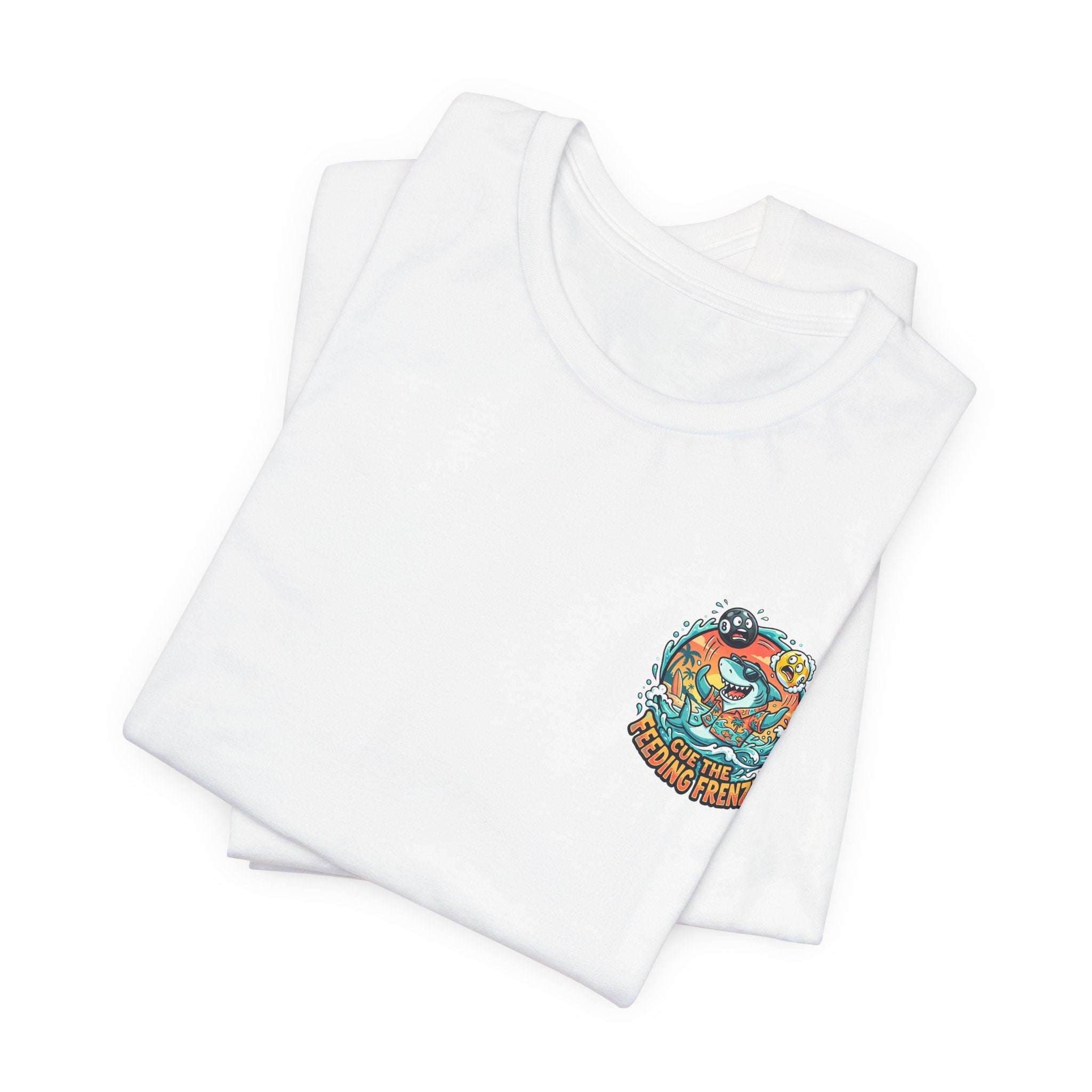 Cue the Feeding Frenzy Shark Billiards T-Shirt | Funny Pool Player Beach Graphic Tee