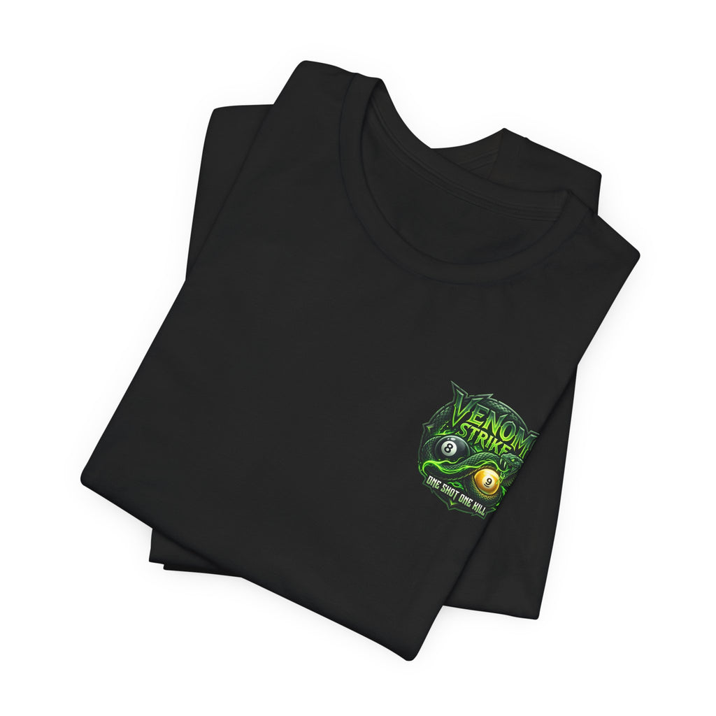 Venom Strike Pool Player T-Shirt | Snake 8 Ball & 9 Ball Billiards Graphic Tee | Front & Back Print | Cue Crew Supply