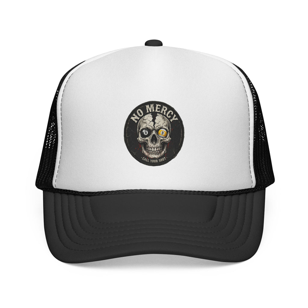 No Mercy Call Your Shot Skull Billiards Trucker Hat | Pool Player Snapback Cap | OTTO 39-165 Foam Mesh Hat