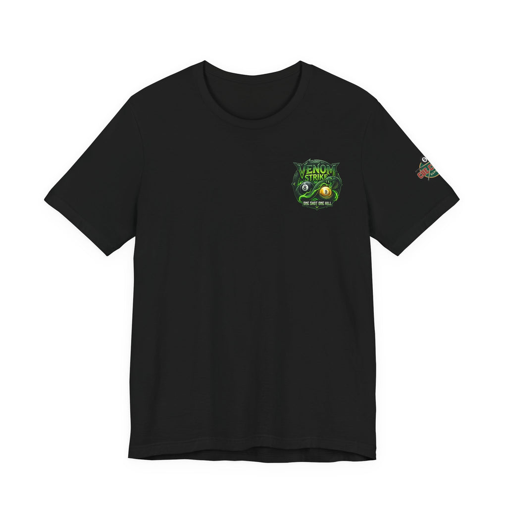 Venom Strike Pool Player T-Shirt | Snake 8 Ball & 9 Ball Billiards Graphic Tee | Front & Back Print | Cue Crew Supply