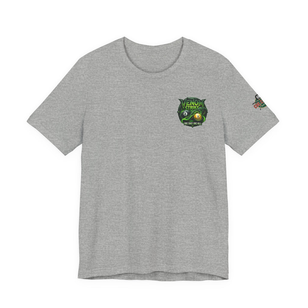 Venom Strike Pool Player T-Shirt | Snake 8 Ball & 9 Ball Billiards Graphic Tee | Front & Back Print | Cue Crew Supply