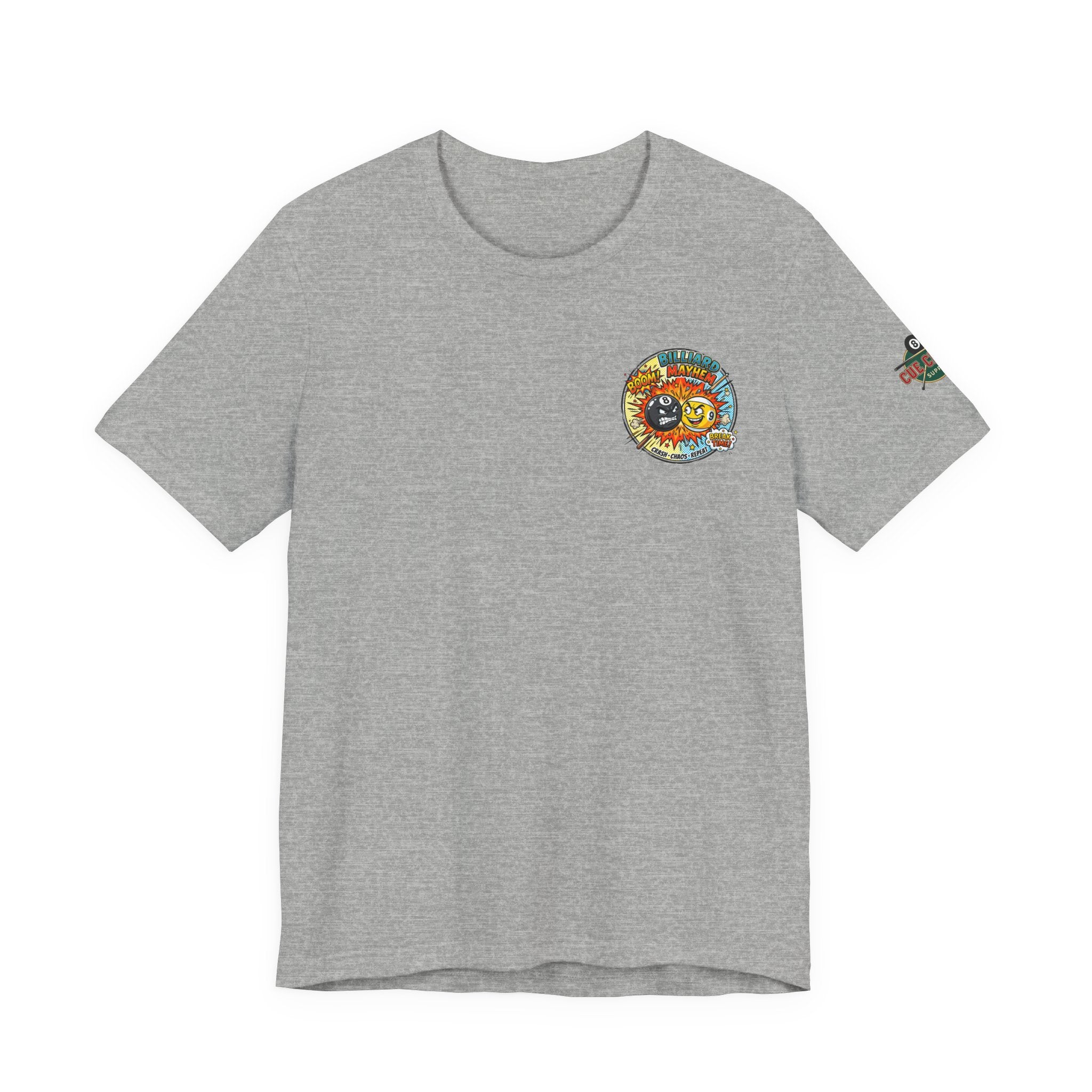Billiard Mayhem Pool T-Shirt – Comic Style 8 Ball vs 9 Ball Graphic Tee | Cue Crew Supply