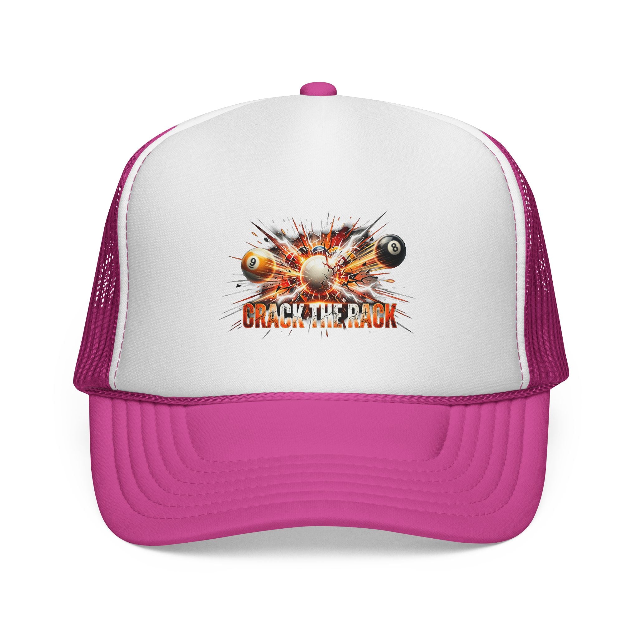 Crack the Rack Explosive Break Billiards Trucker Hat – 8 Ball & 9 Ball Pool Player Foam Snapback Cap (OTTO 39-165)