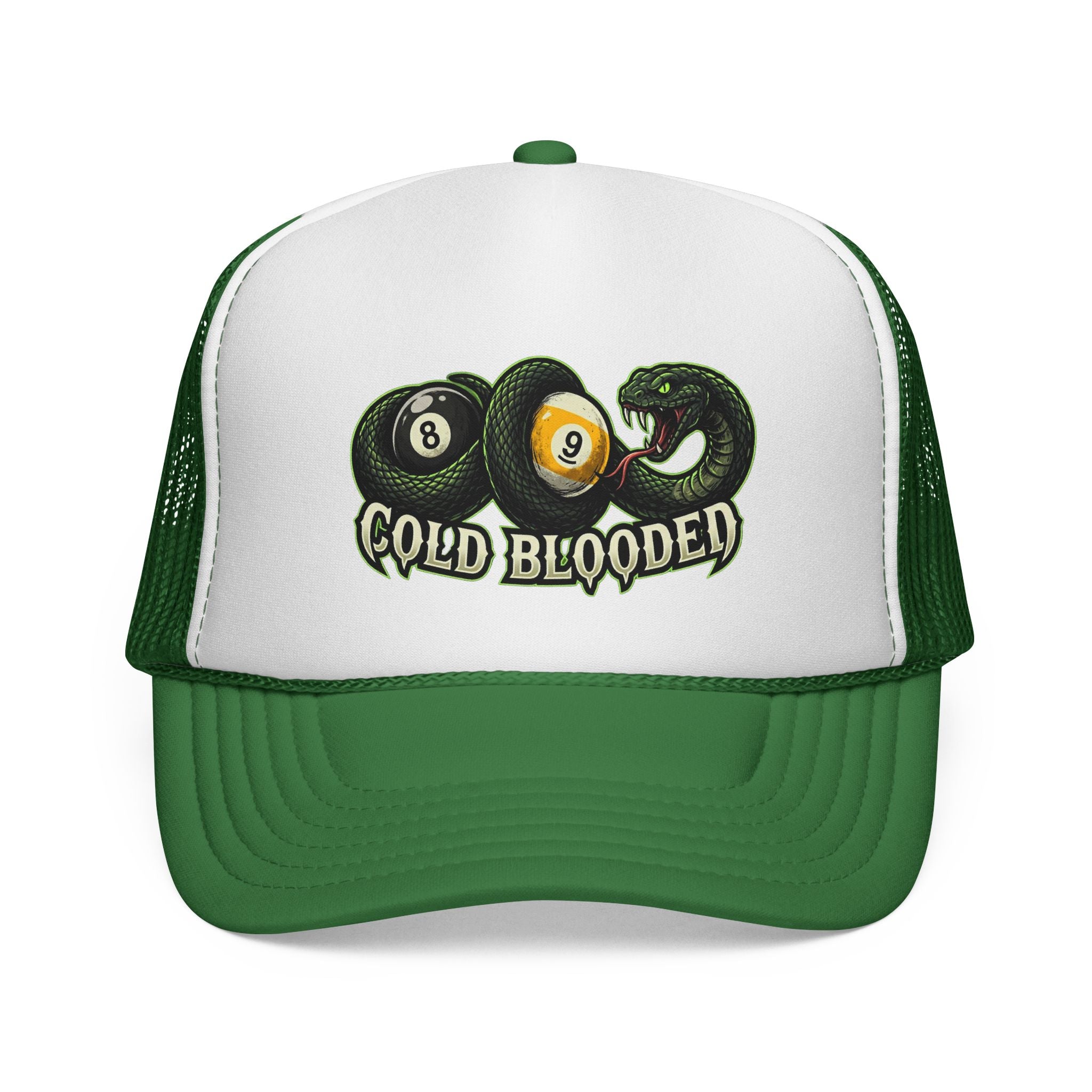 Cold Blooded Snake & 8 Ball 9 Ball Billiards Trucker Hat | OTTO 39-165 Foam Snapback Pool Player Cap