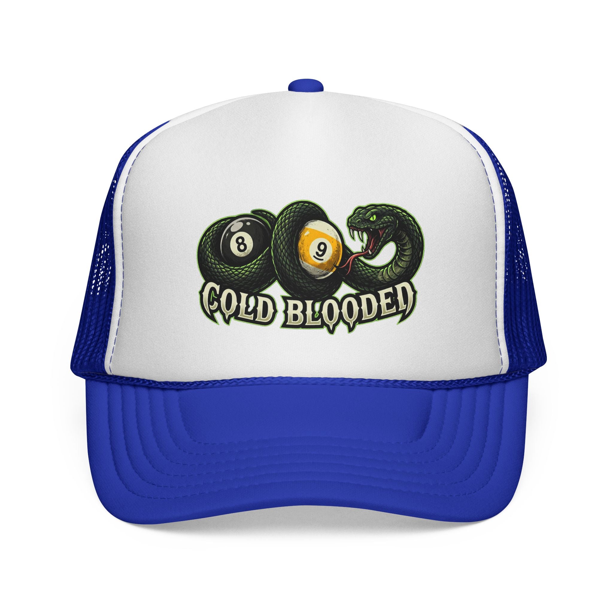 Cold Blooded Snake & 8 Ball 9 Ball Billiards Trucker Hat | OTTO 39-165 Foam Snapback Pool Player Cap
