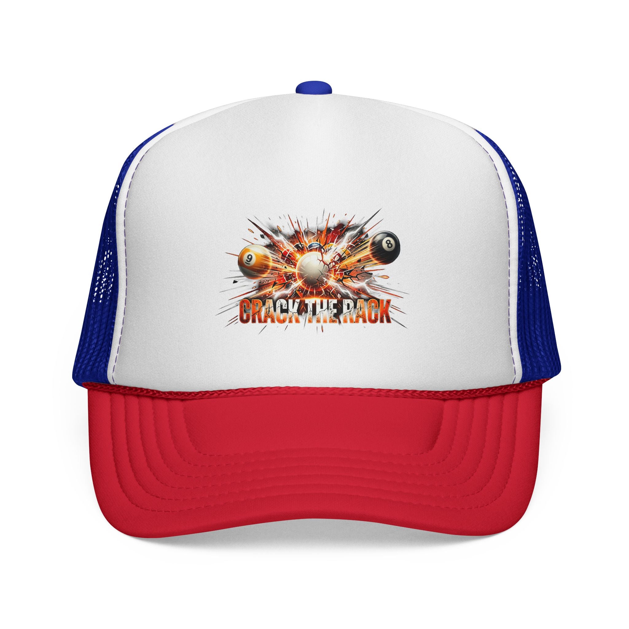 Crack the Rack Explosive Break Billiards Trucker Hat – 8 Ball & 9 Ball Pool Player Foam Snapback Cap (OTTO 39-165)
