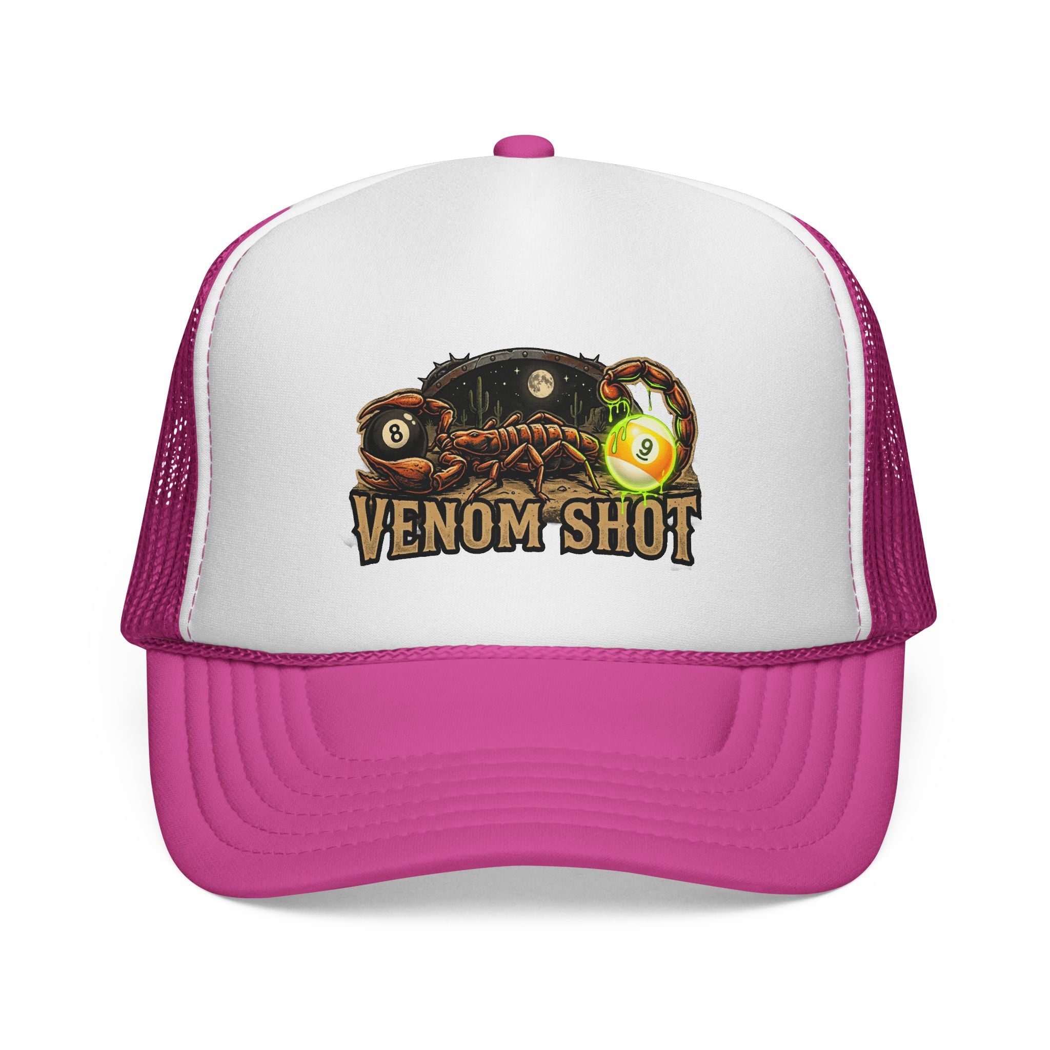 Venom Shot Scorpion Billiards Trucker Hat – Desert 8 Ball & 9 Ball Pool Player Foam Snapback Cap | OTTO 39-165