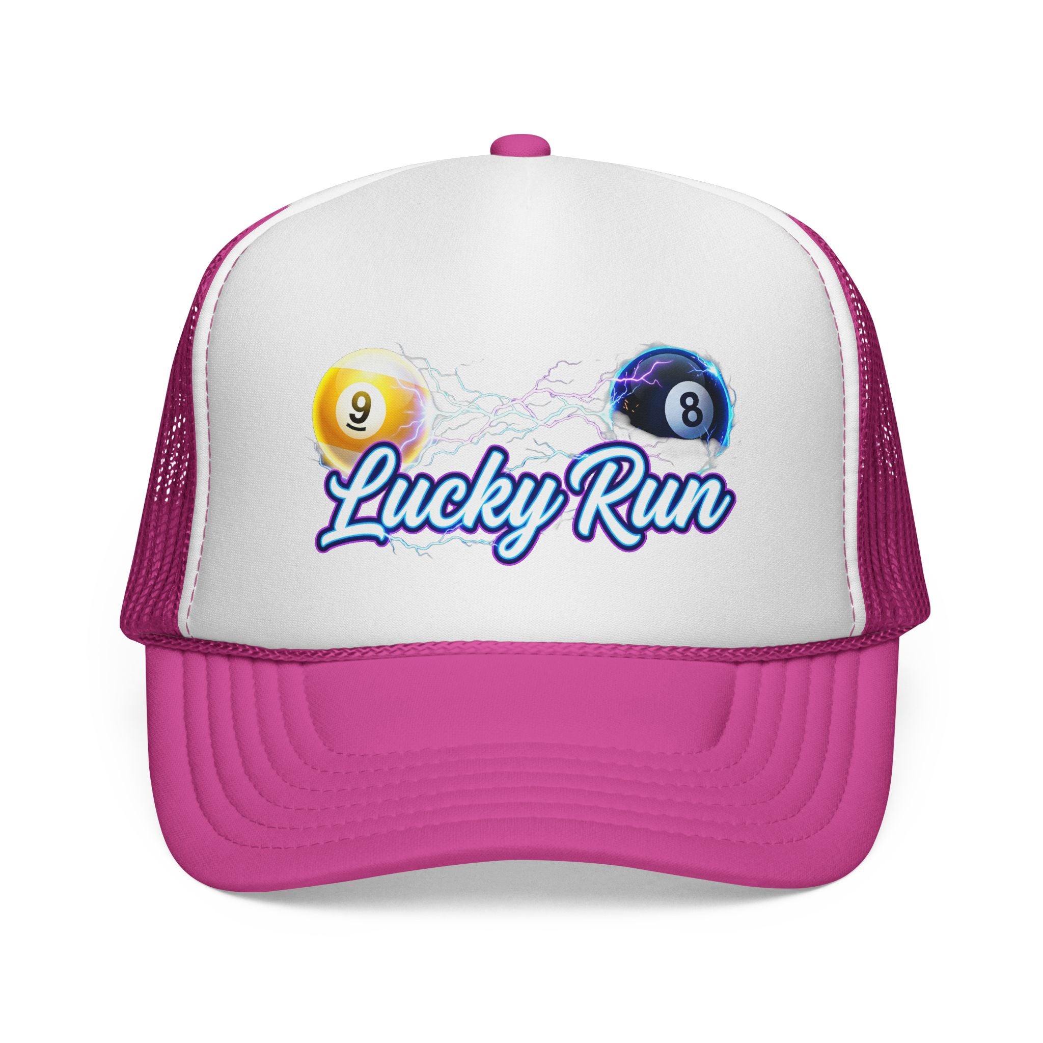 Lucky Run Electric 8 Ball & 9 Ball Billiards Trucker Hat | OTTO 39-165 Foam Snapback Pool Player Cap