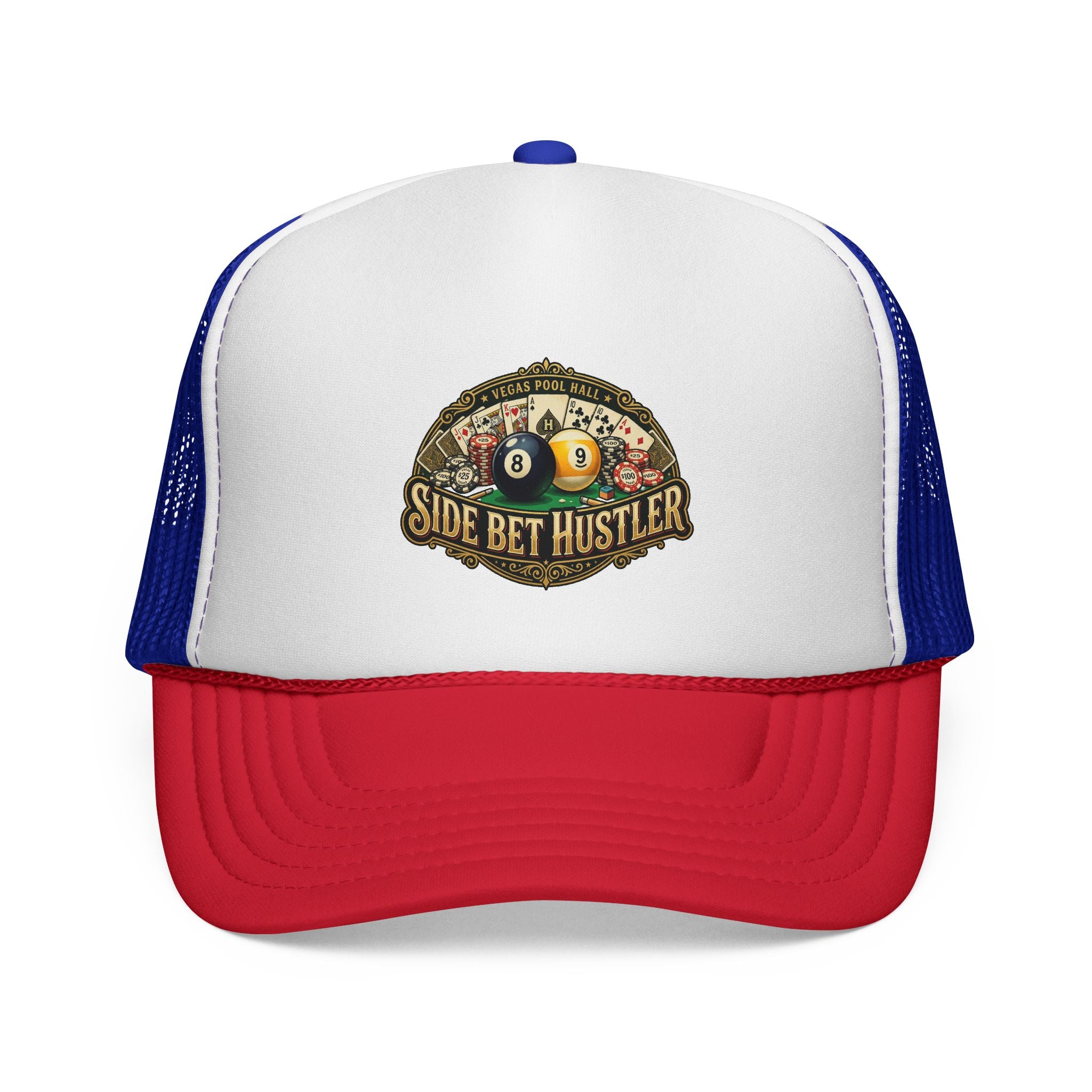 Side Bet Hustler Patriotic Billiards Trucker Hat – Pool Player Foam Snapback Cap | OTTO 39-165