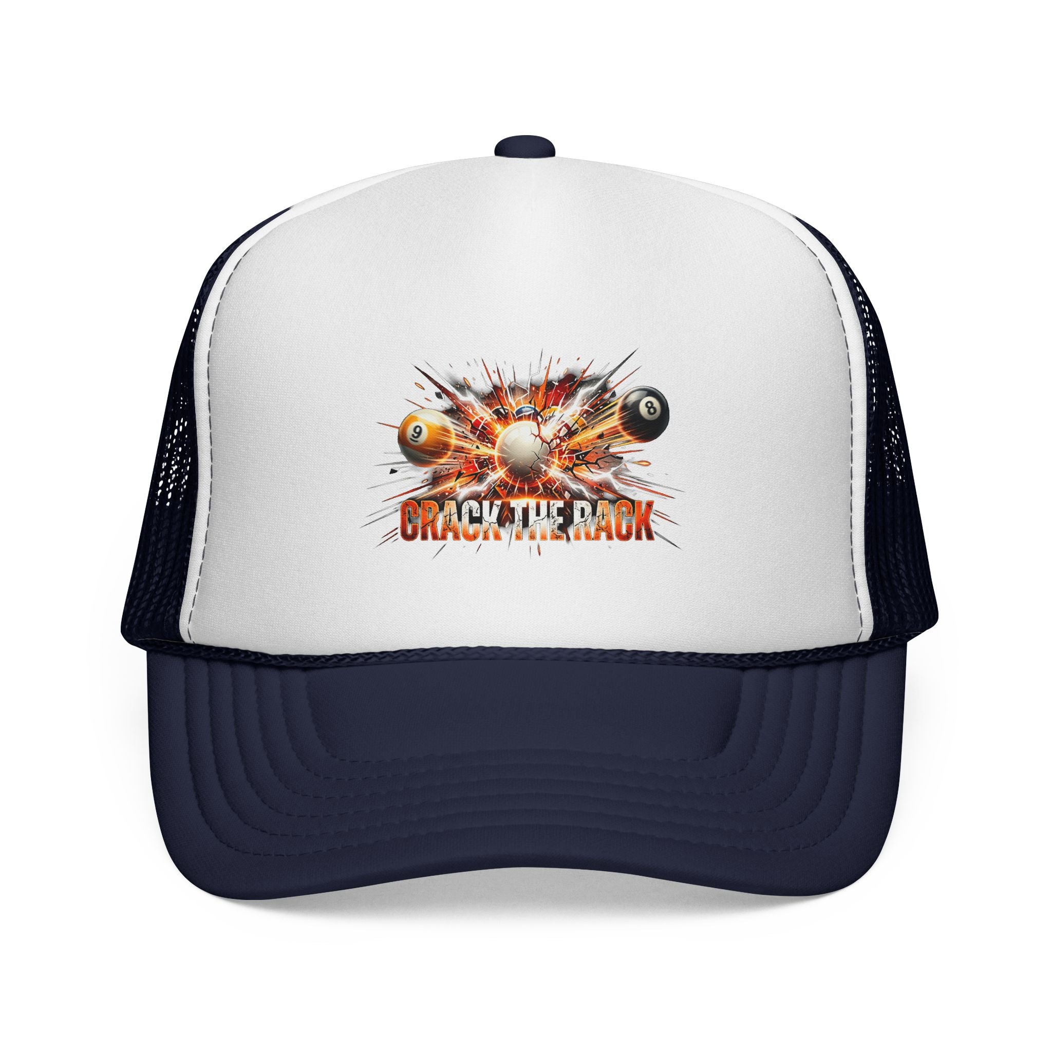 Crack the Rack Explosive Break Billiards Trucker Hat – 8 Ball & 9 Ball Pool Player Foam Snapback Cap (OTTO 39-165)