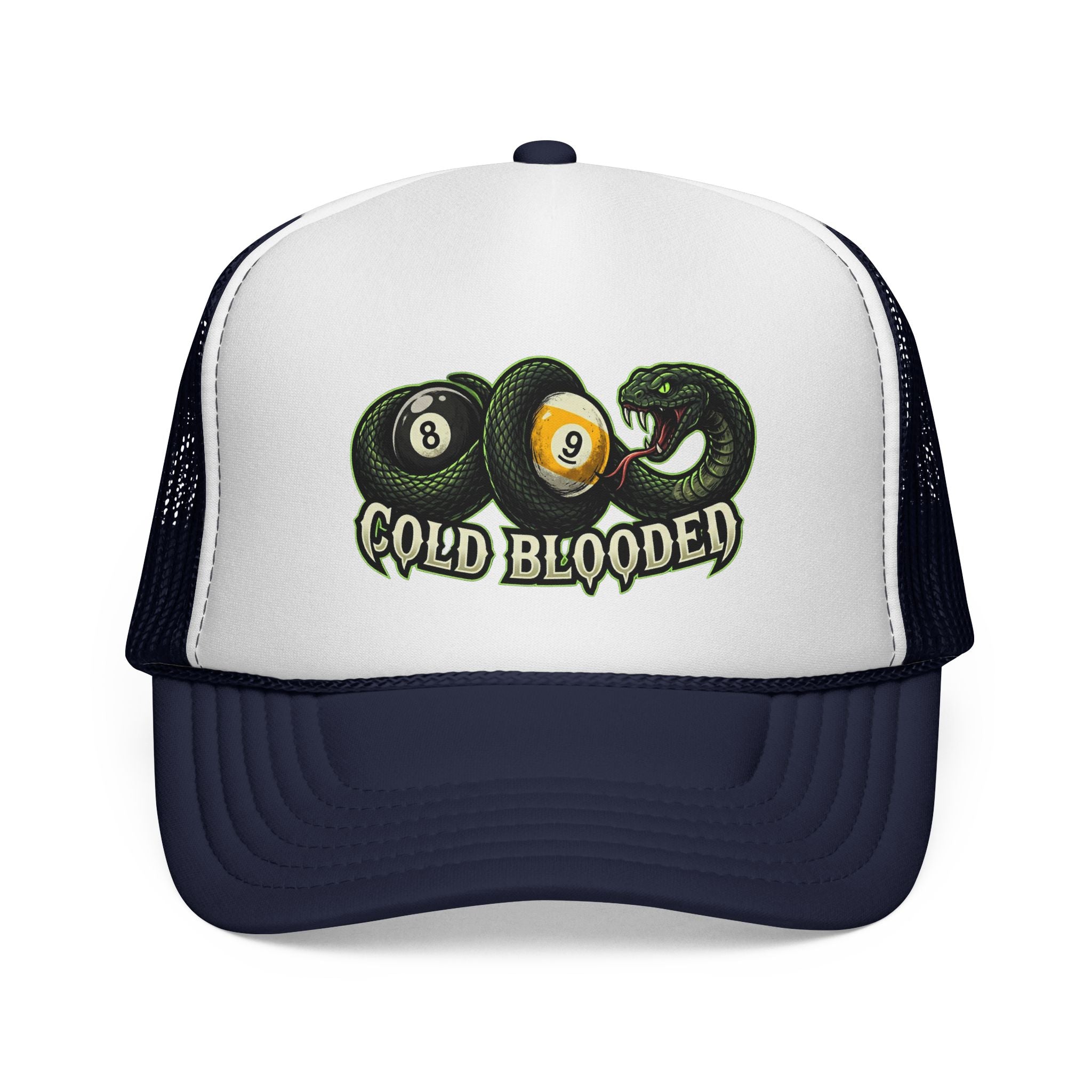 Cold Blooded Snake & 8 Ball 9 Ball Billiards Trucker Hat | OTTO 39-165 Foam Snapback Pool Player Cap