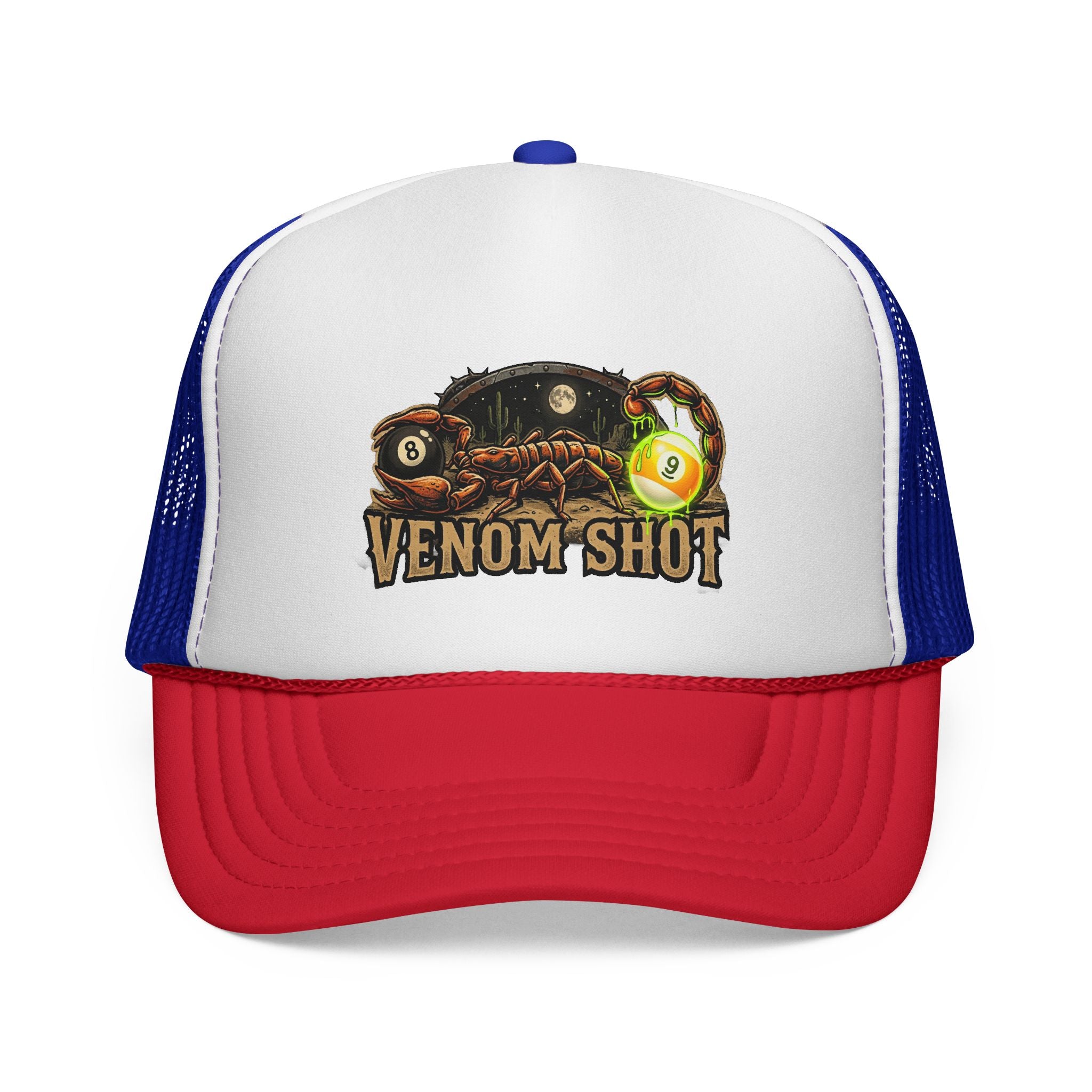 Venom Shot Scorpion Billiards Trucker Hat – Desert 8 Ball & 9 Ball Pool Player Foam Snapback Cap | OTTO 39-165
