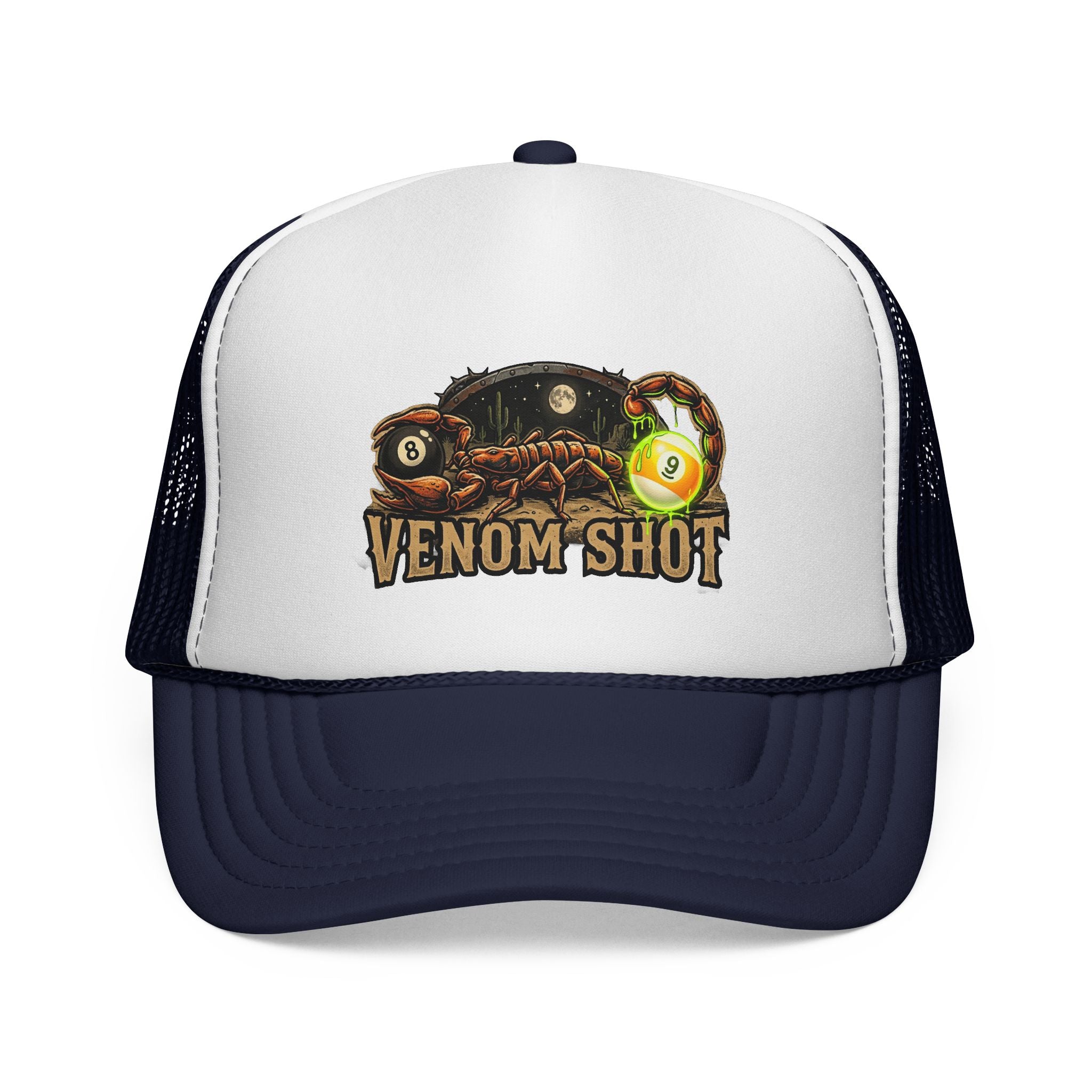 Venom Shot Scorpion Billiards Trucker Hat – Desert 8 Ball & 9 Ball Pool Player Foam Snapback Cap | OTTO 39-165
