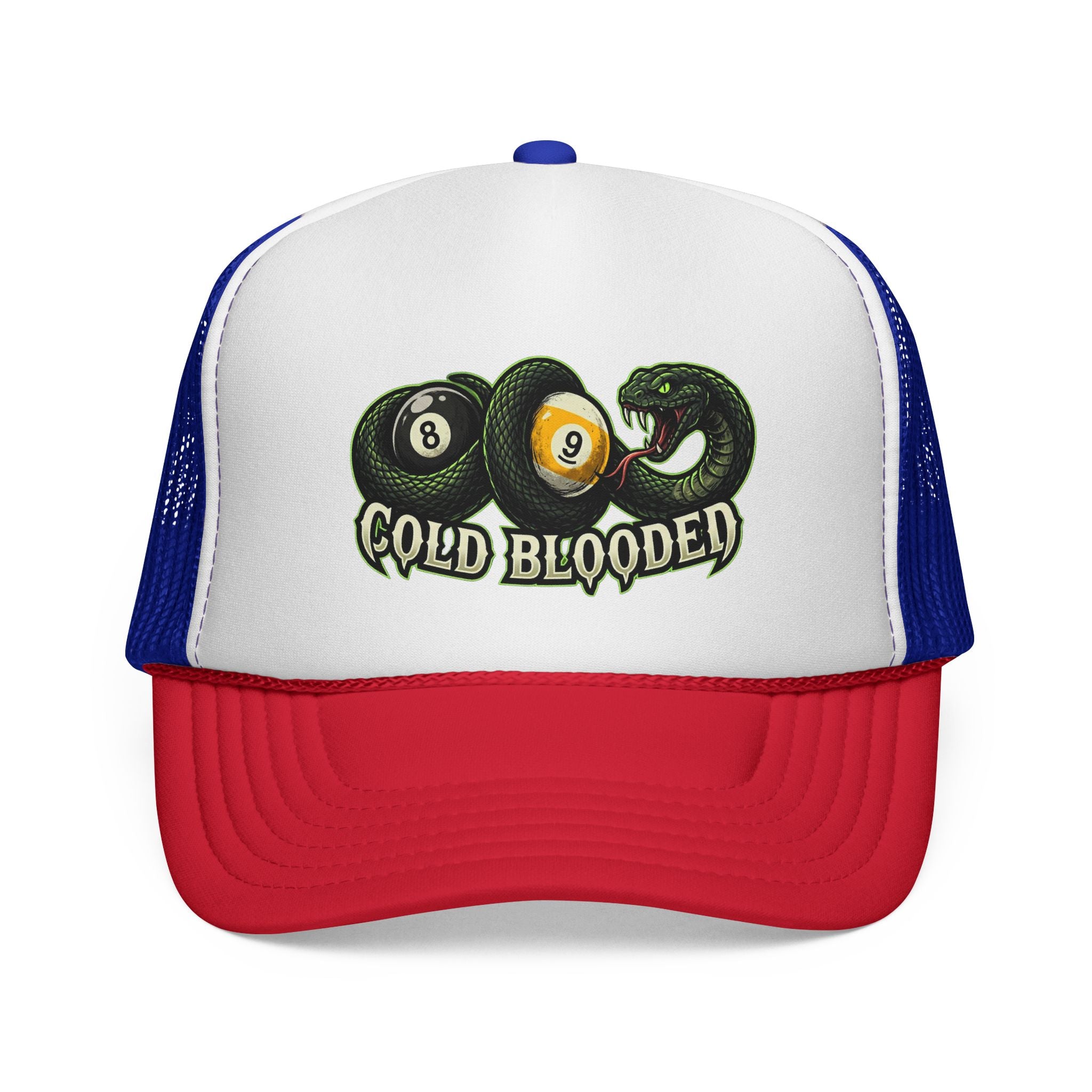 Cold Blooded Snake & 8 Ball 9 Ball Billiards Trucker Hat | OTTO 39-165 Foam Snapback Pool Player Cap