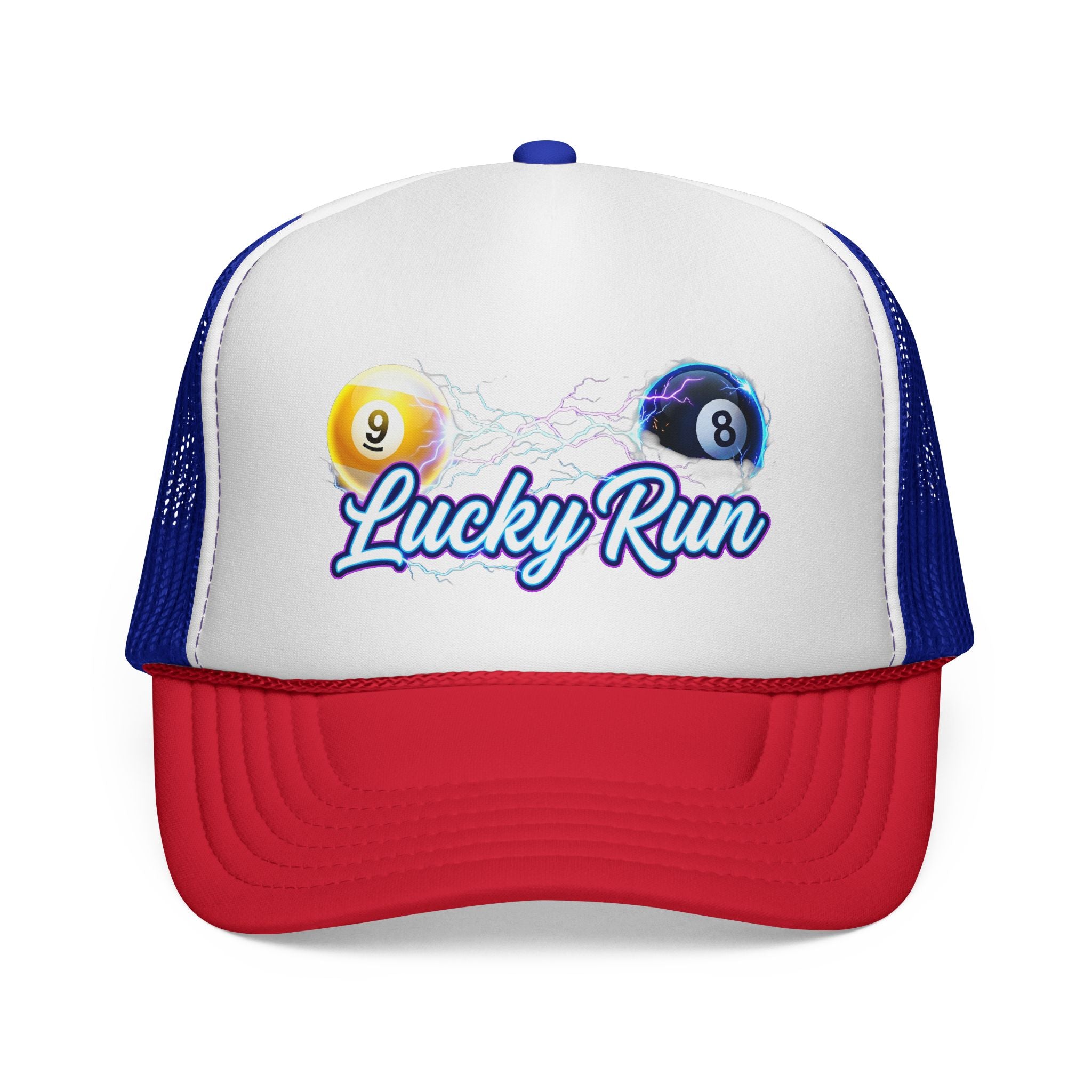 Lucky Run Electric 8 Ball & 9 Ball Billiards Trucker Hat | OTTO 39-165 Foam Snapback Pool Player Cap