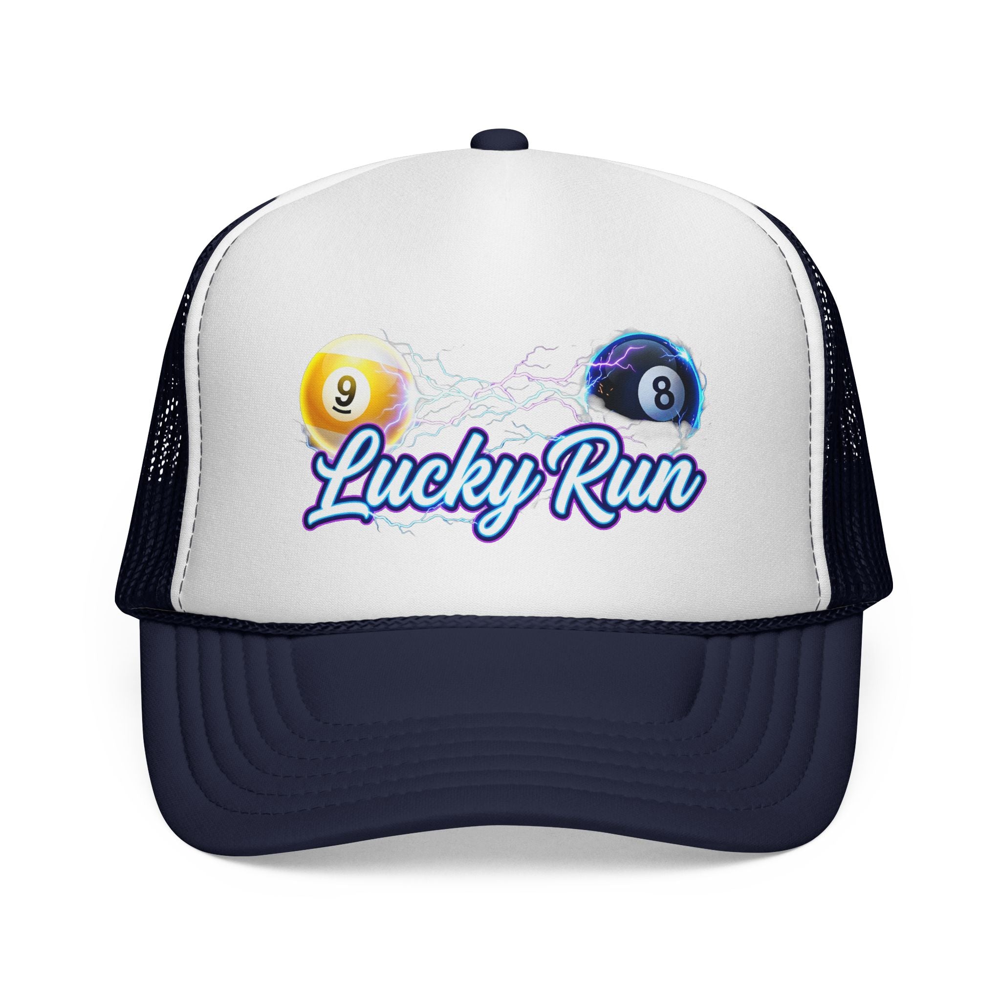 Lucky Run Electric 8 Ball & 9 Ball Billiards Trucker Hat | OTTO 39-165 Foam Snapback Pool Player Cap