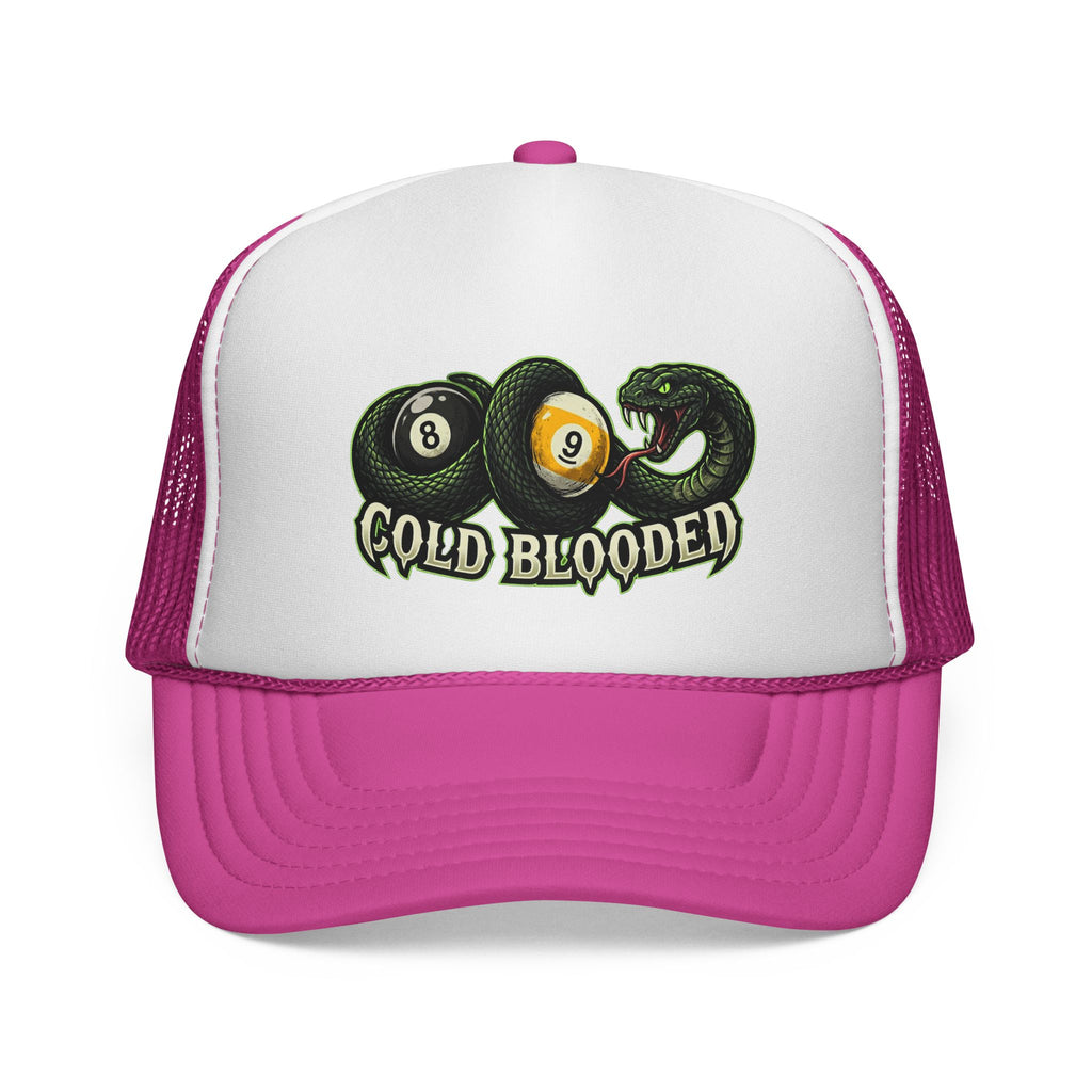 Cold Blooded Snake & 8 Ball 9 Ball Billiards Trucker Hat | OTTO 39-165 Foam Snapback Pool Player Cap