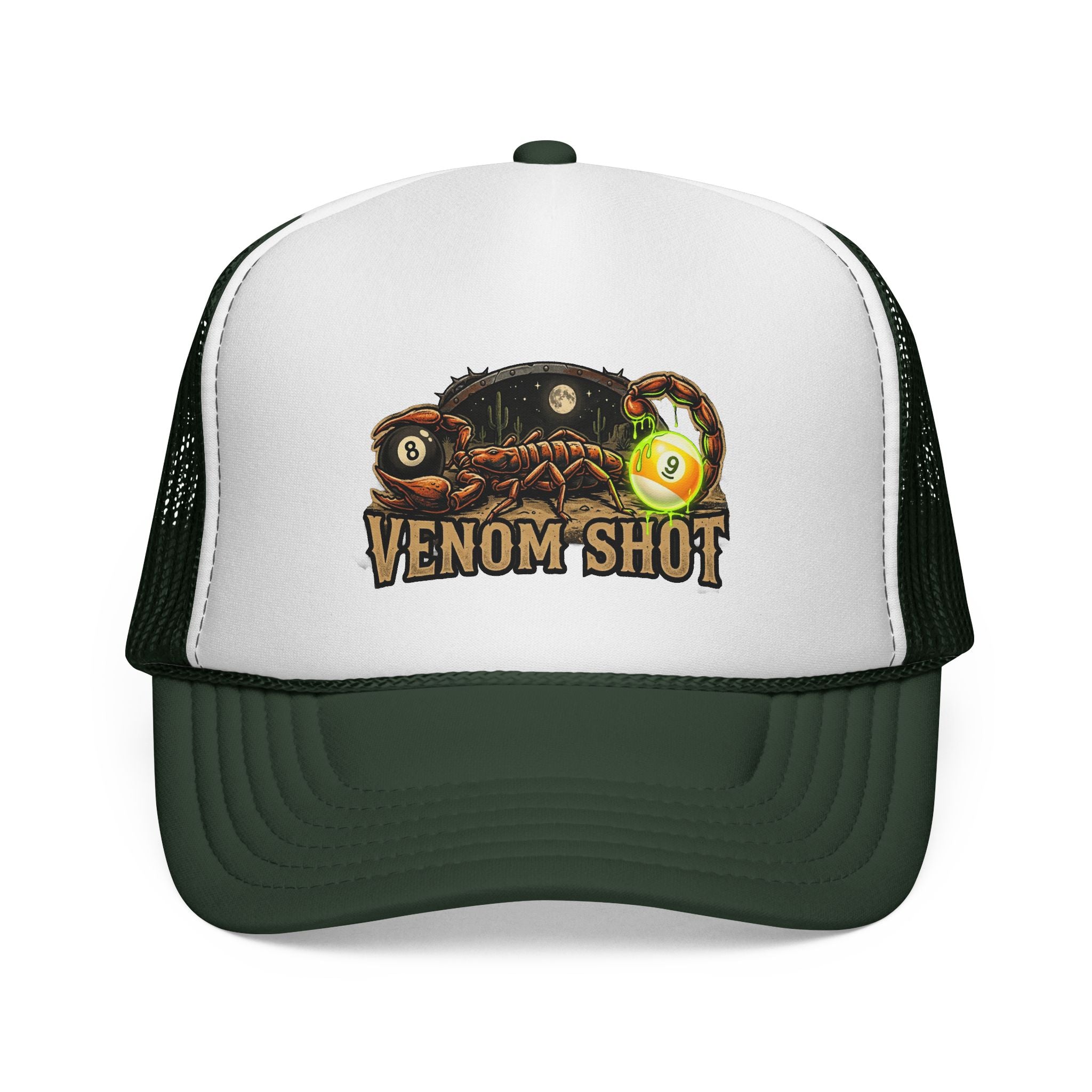 Venom Shot Scorpion Billiards Trucker Hat – Desert 8 Ball & 9 Ball Pool Player Foam Snapback Cap | OTTO 39-165
