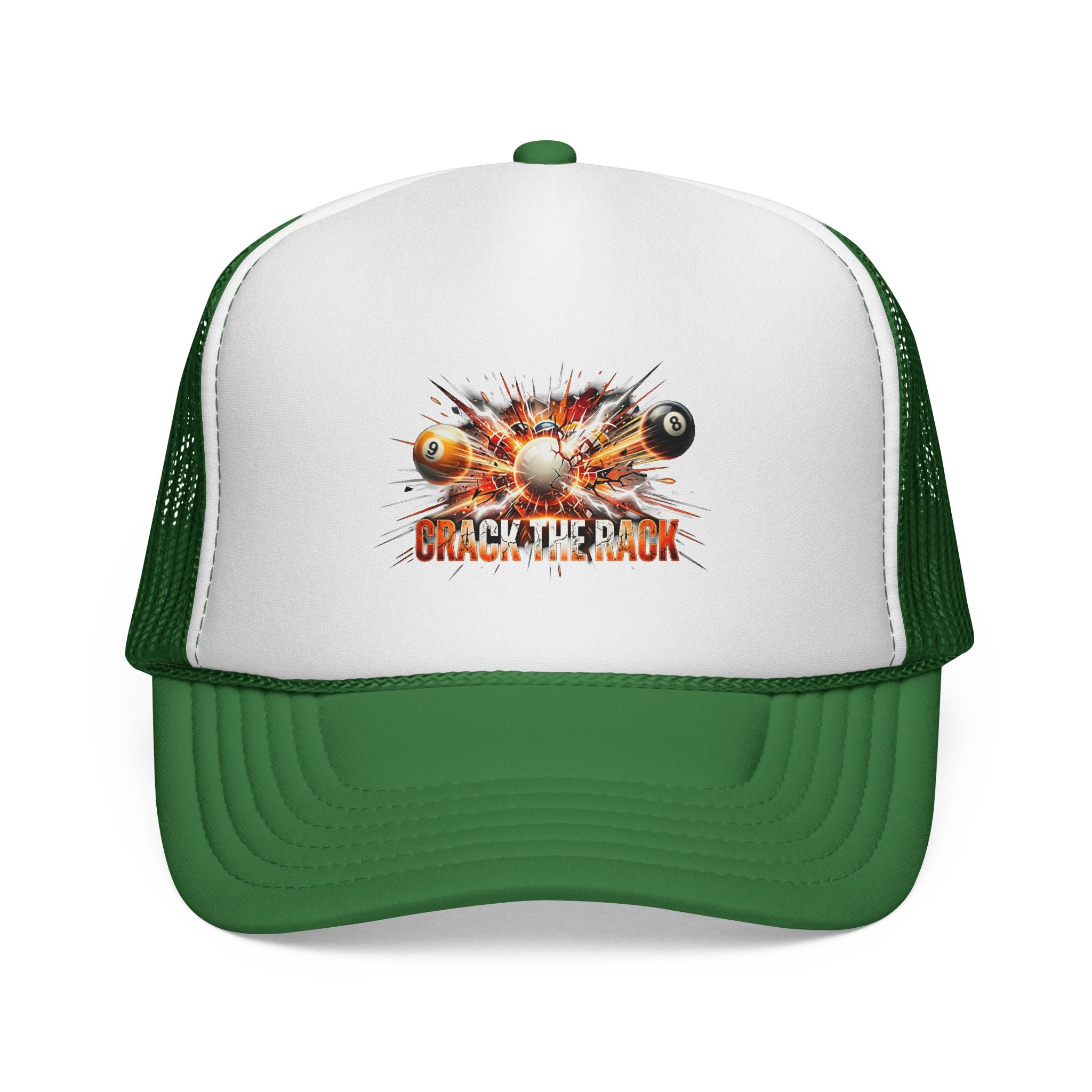 Crack the Rack Explosive Break Billiards Trucker Hat – 8 Ball & 9 Ball Pool Player Foam Snapback Cap (OTTO 39-165)