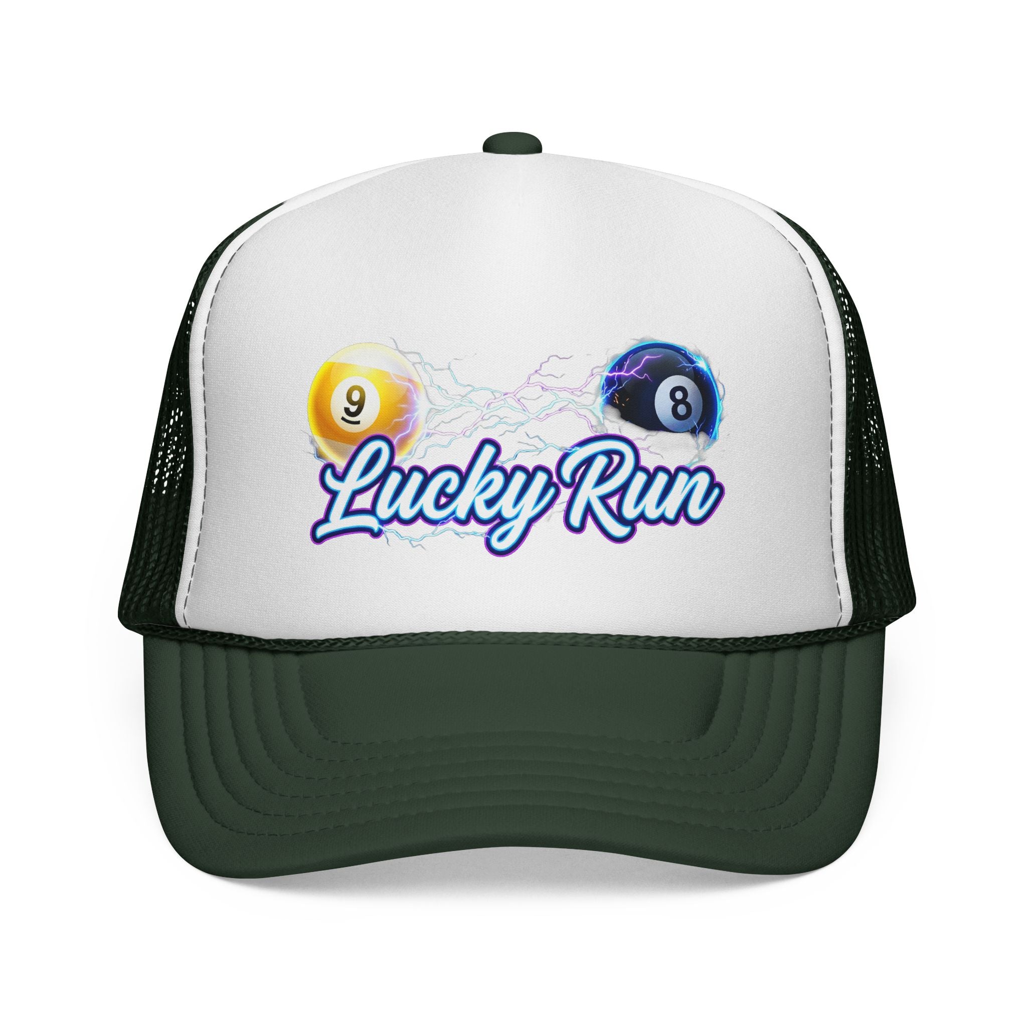 Lucky Run Electric 8 Ball & 9 Ball Billiards Trucker Hat | OTTO 39-165 Foam Snapback Pool Player Cap