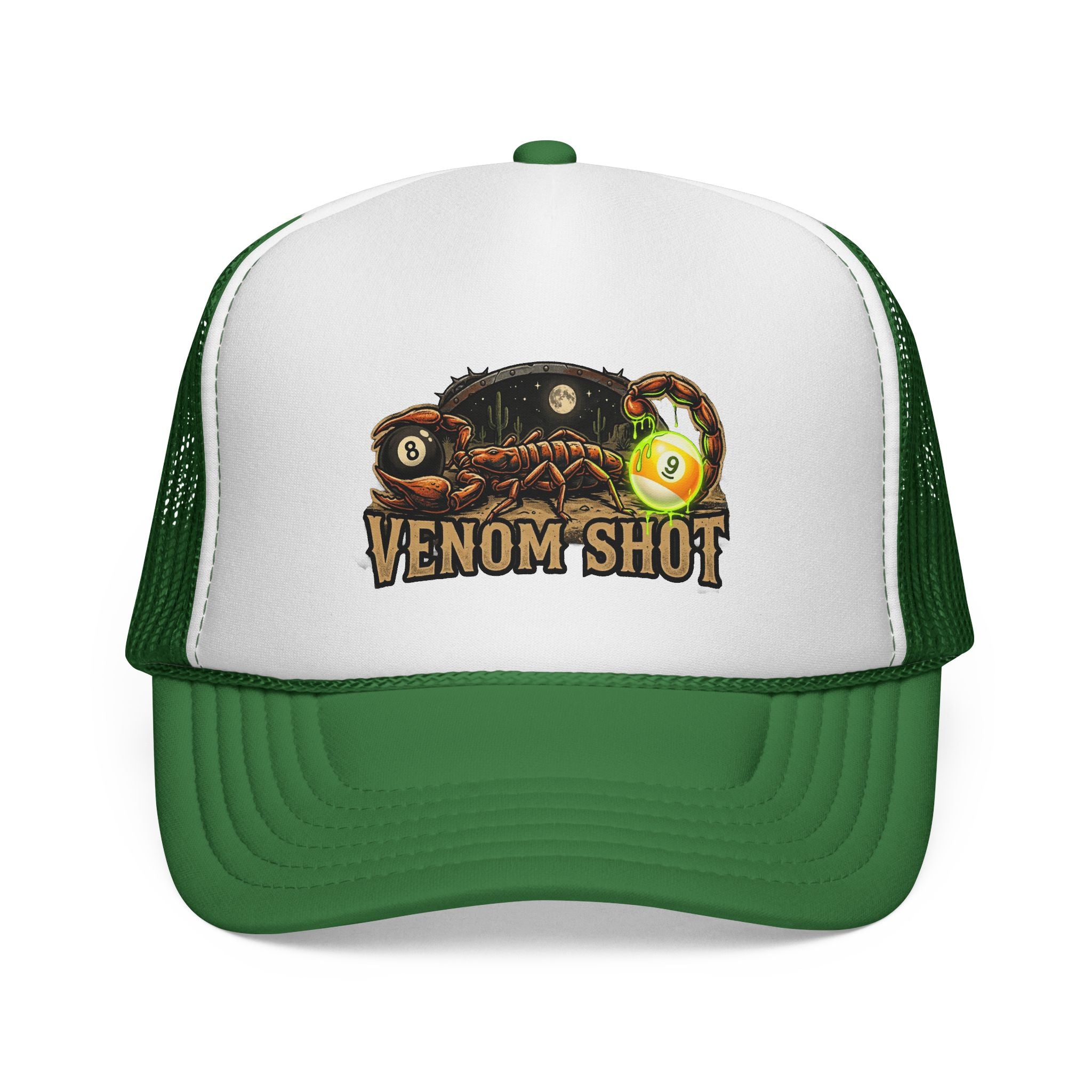 Venom Shot Scorpion Billiards Trucker Hat – Desert 8 Ball & 9 Ball Pool Player Foam Snapback Cap | OTTO 39-165