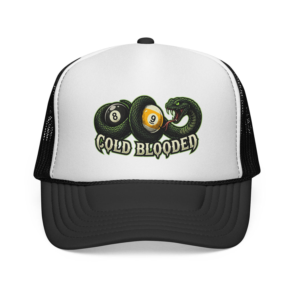 Cold Blooded Snake & 8 Ball 9 Ball Billiards Trucker Hat | OTTO 39-165 Foam Snapback Pool Player Cap