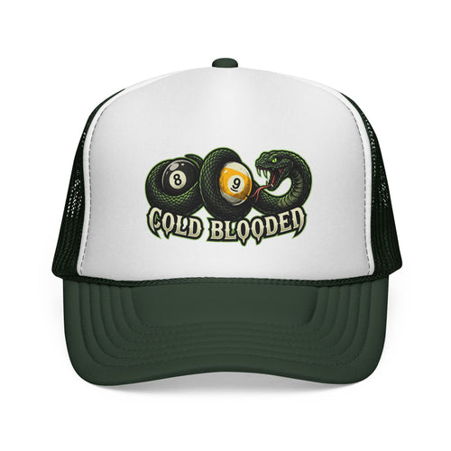 Cold Blooded Snake & 8 Ball 9 Ball Billiards Trucker Hat | OTTO 39-165 Foam Snapback Pool Player Cap
