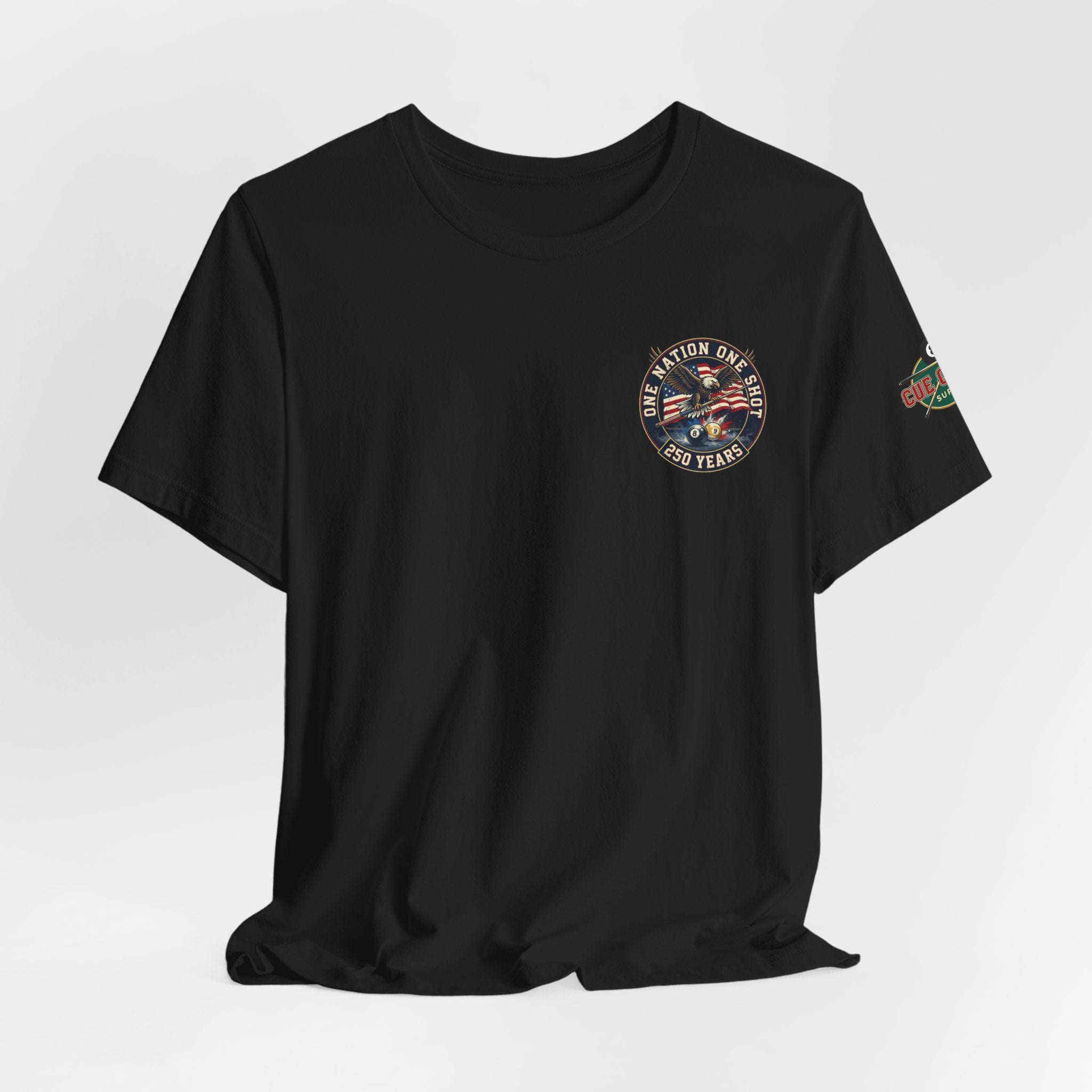 One Nation One Shot – 250 Years Patriotic Billiards T-Shirt | Eagle & American Flag Pool Tee